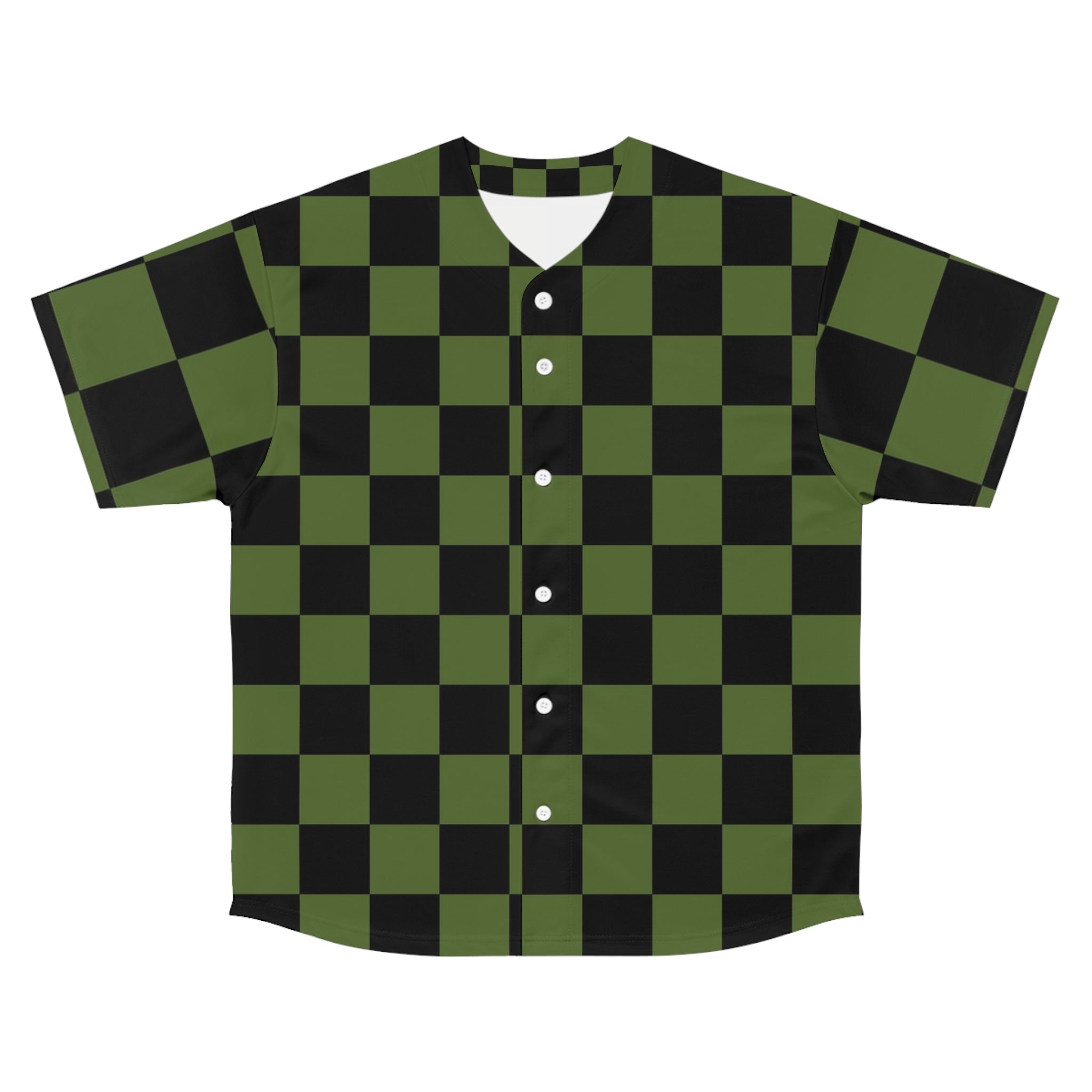 Checkerboard Olive Green and Black Men's Baseball Jersey (AOP), Artsulli - Art is Long, Life is Short, All Over Prints, Size, S, Color, Seam thread color automatically matched to design, , , 33520812034029868587