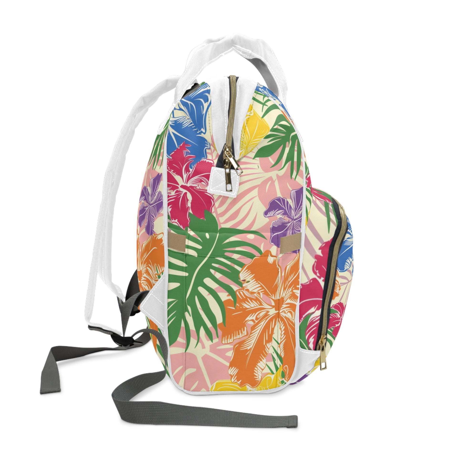 Blooming Tropical Flowers Multifunctional Diaper Backpack, Artsulli - Art is Long, Life is Short, Bags, , , , , , , 