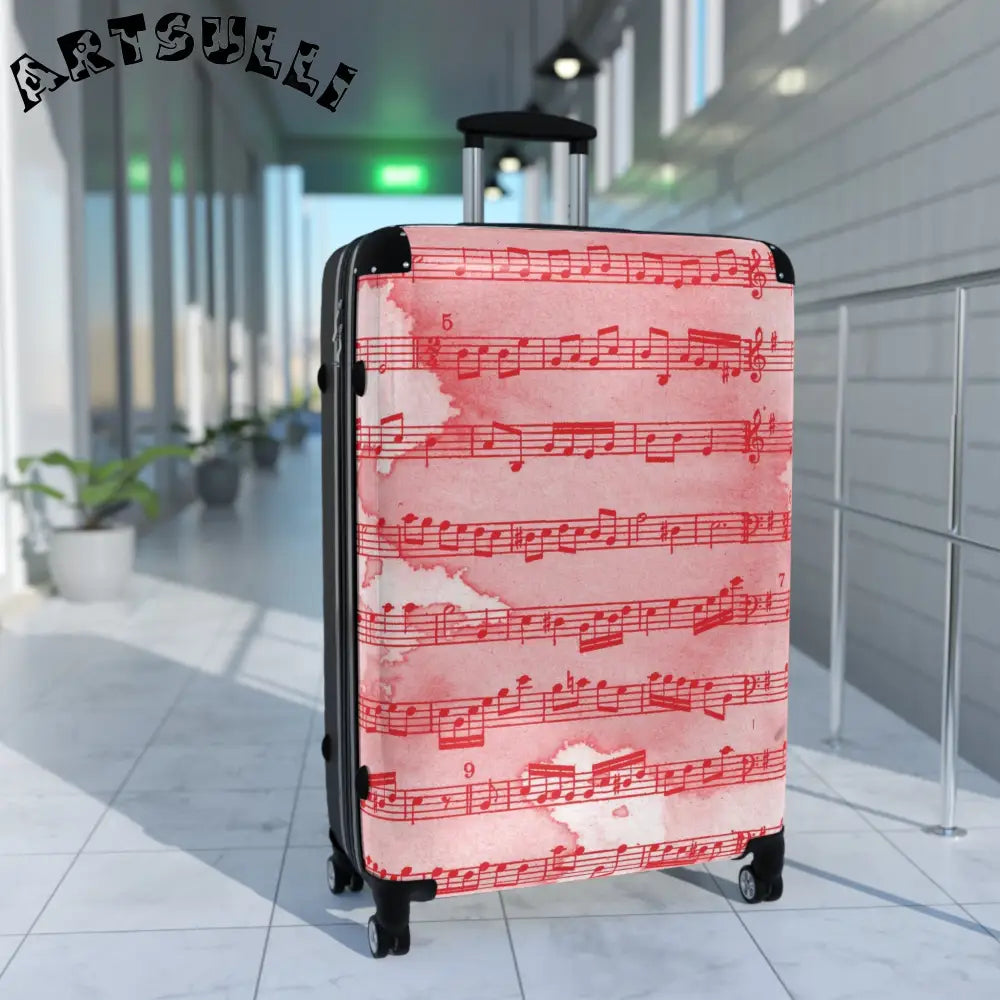 JAKKOUTTHEBXX Red Musical Note Rolling Suitcase 2025