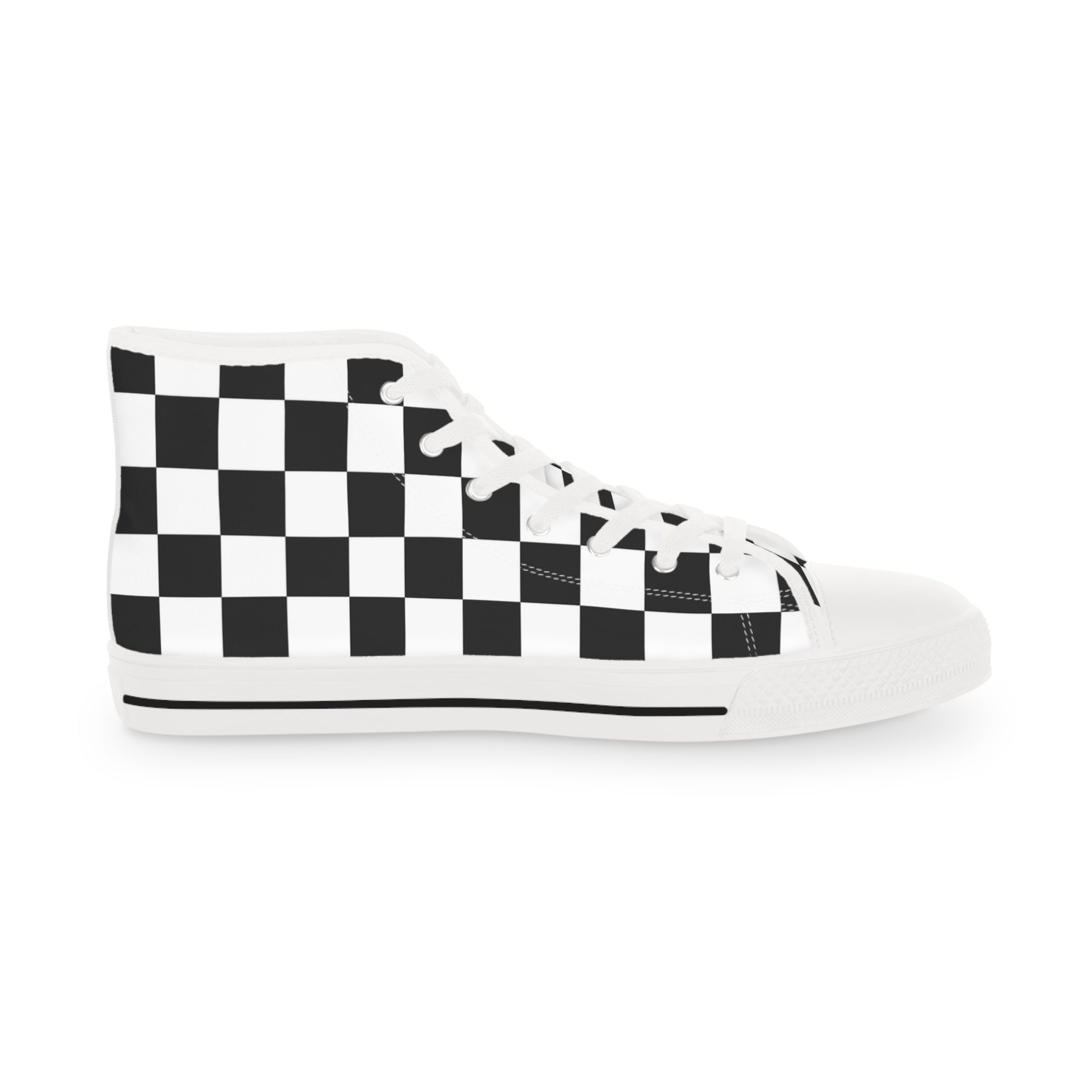 Checkerboard White and Black Men's High Top Sneakers, Artsulli - Art is Long, Life is Short, Shoes, , , , , , , 