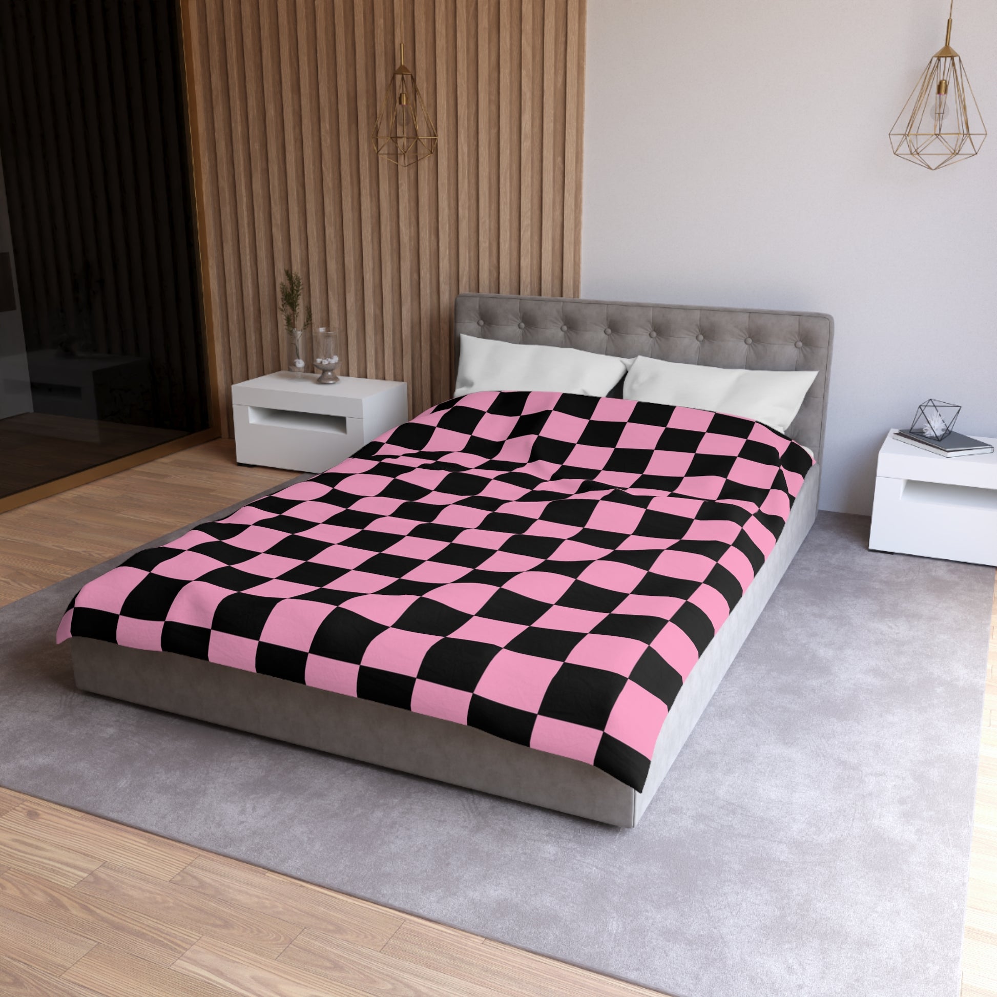 Checkerboard Black and Pink Microfiber Duvet Cover, Artsulli - Art is Long, Life is Short, Home Decor, , , , , , , 