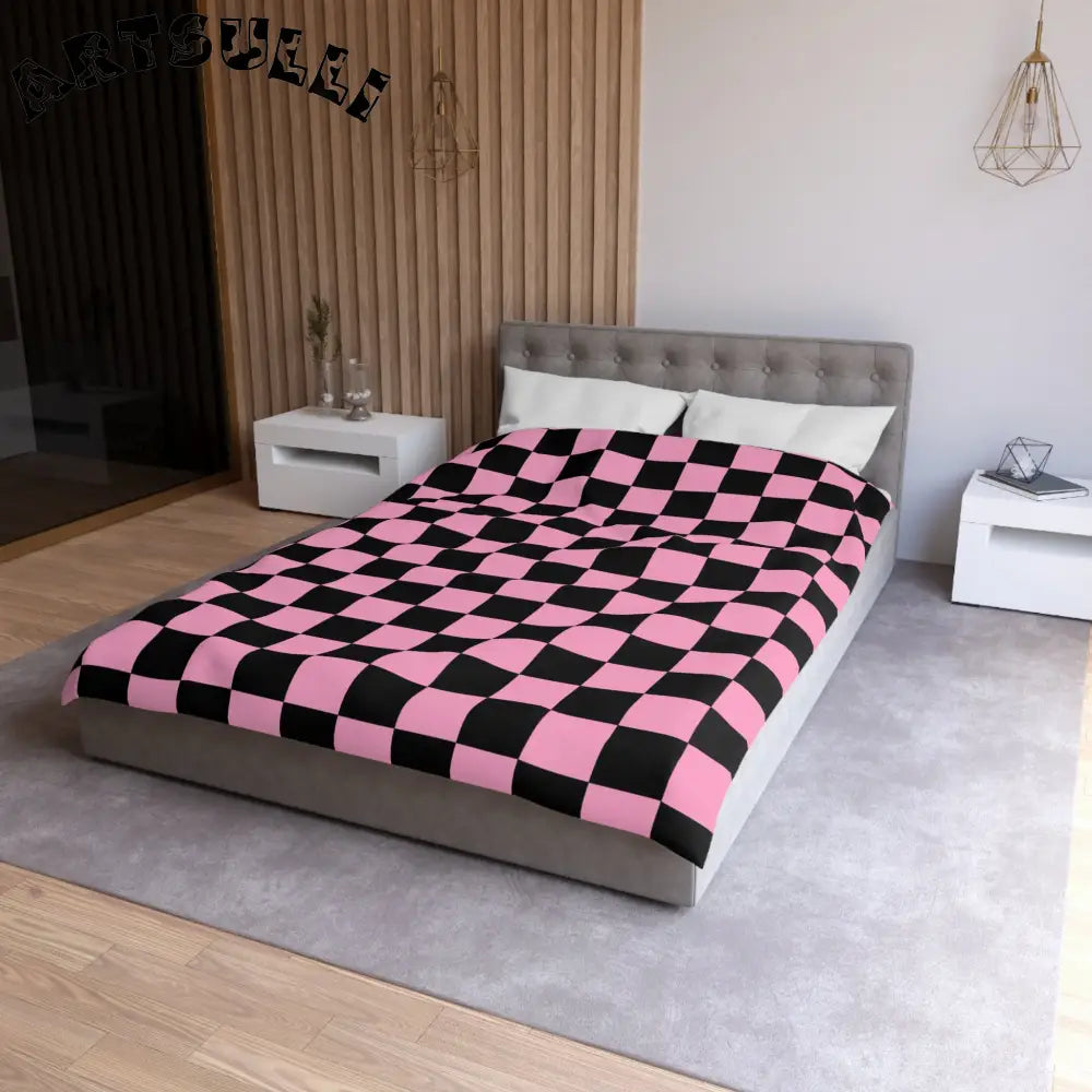 JAKKOUTTHEBXX Checkerboard Black and Pink Microfiber Duvet Cover