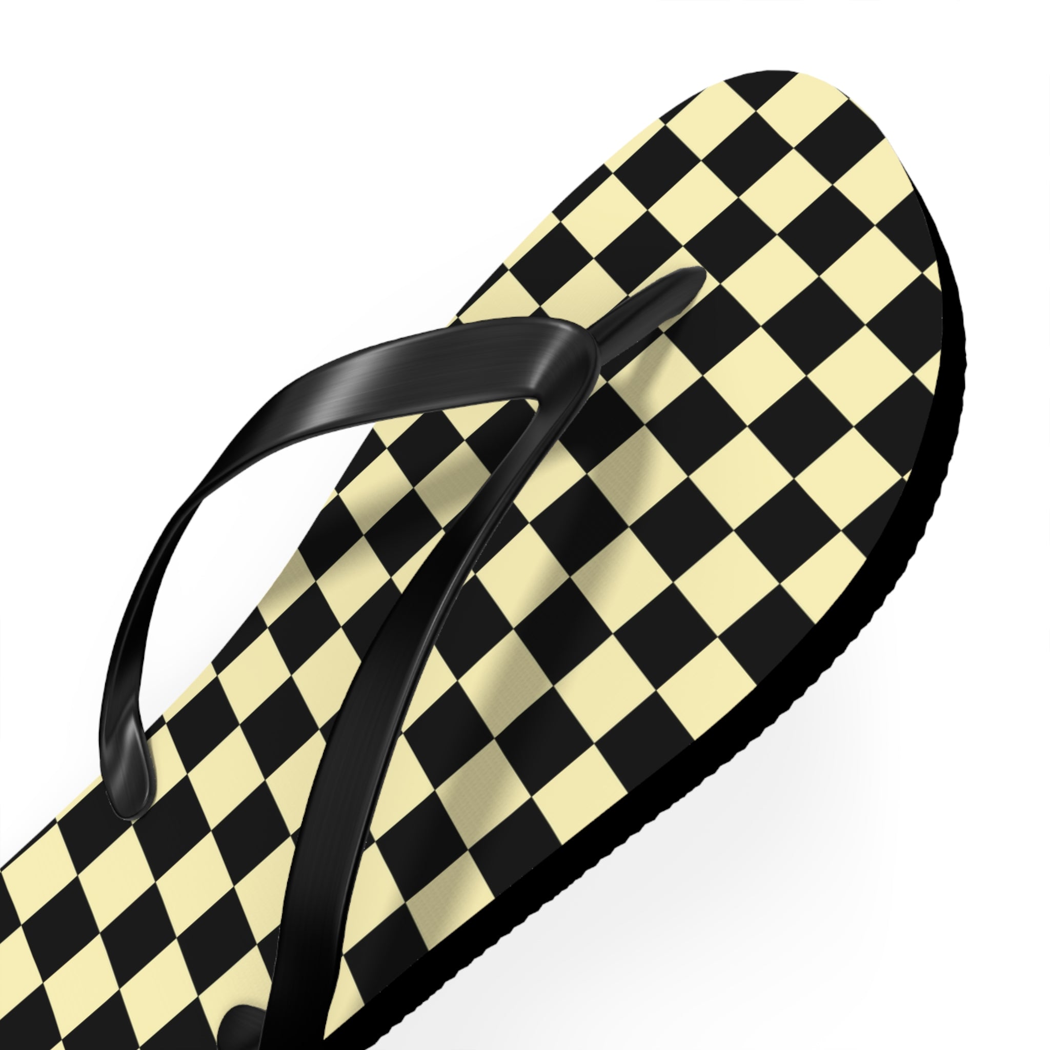 Checkerboard Black and Yellow Flip Flops, Artsulli - Art is Long, Life is Short, Shoes, , , , , , , 