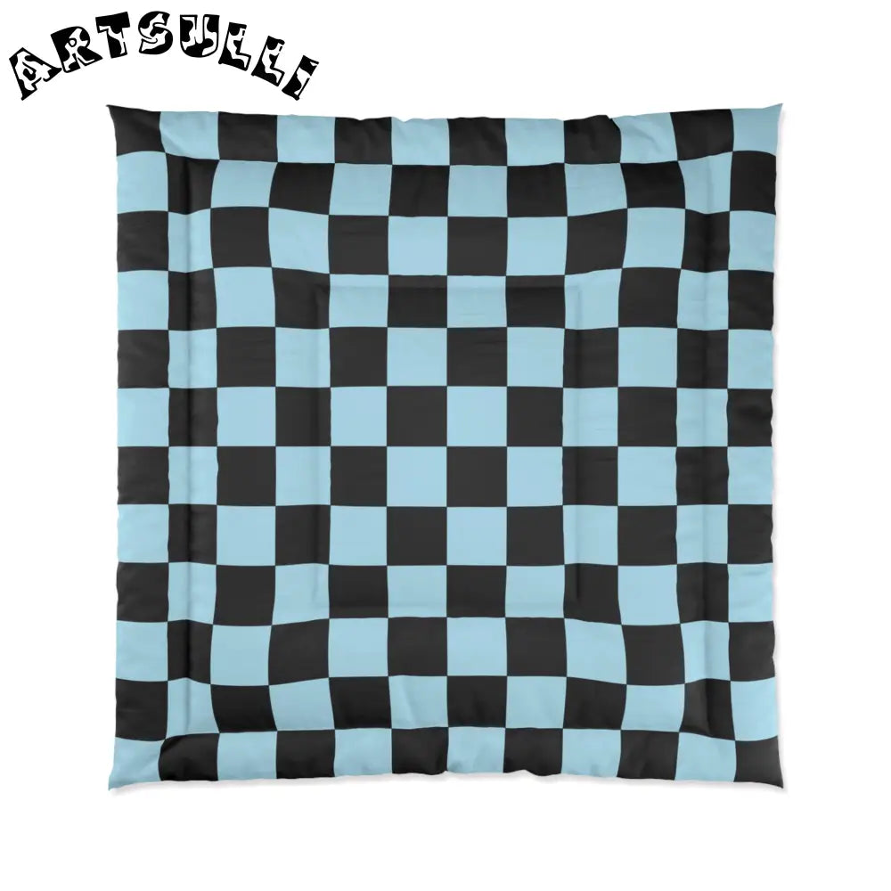 JAKKOUTTHEBXX Checkerboard Black and Blue Comforter JAKKOUTTHEBXX