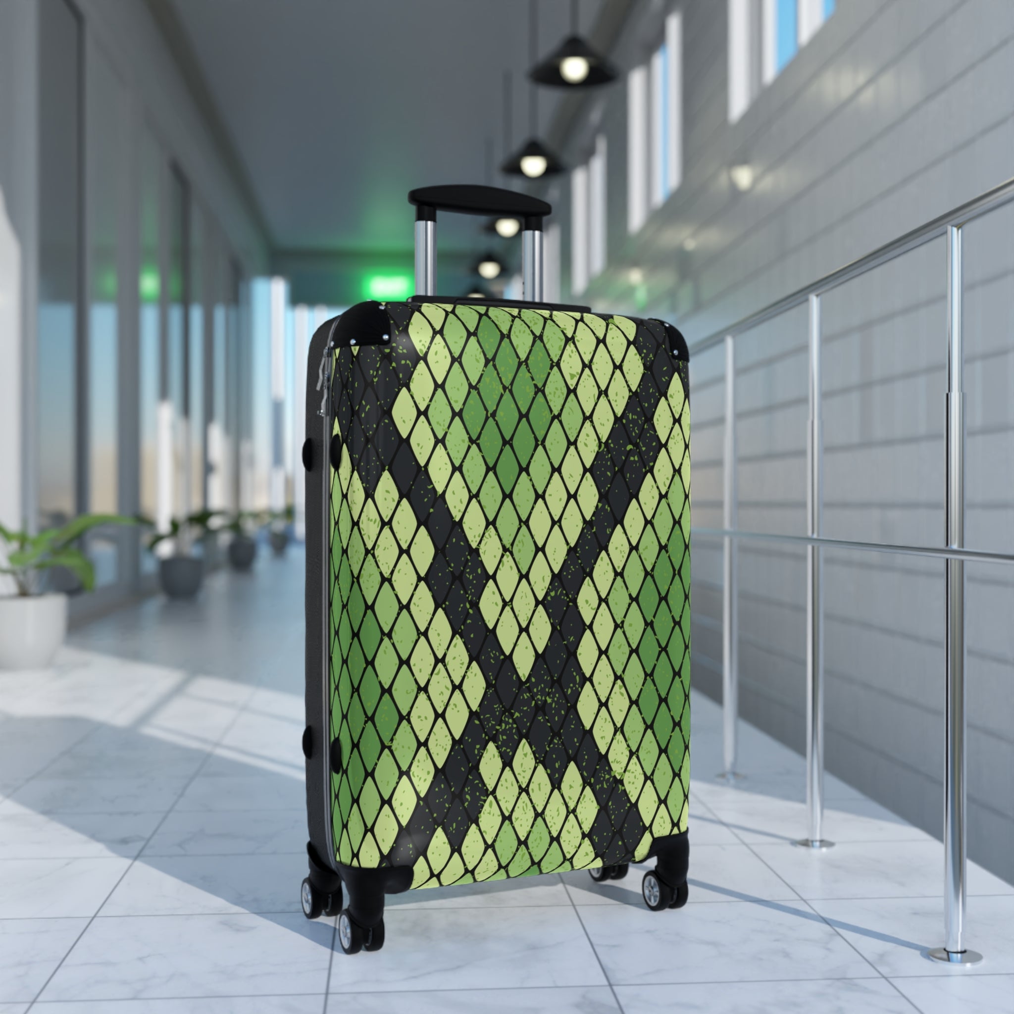 Snake Skin Green and Black Suitcase, Artsulli - Art is Long, Life is Short, Bags, , , , , , , 