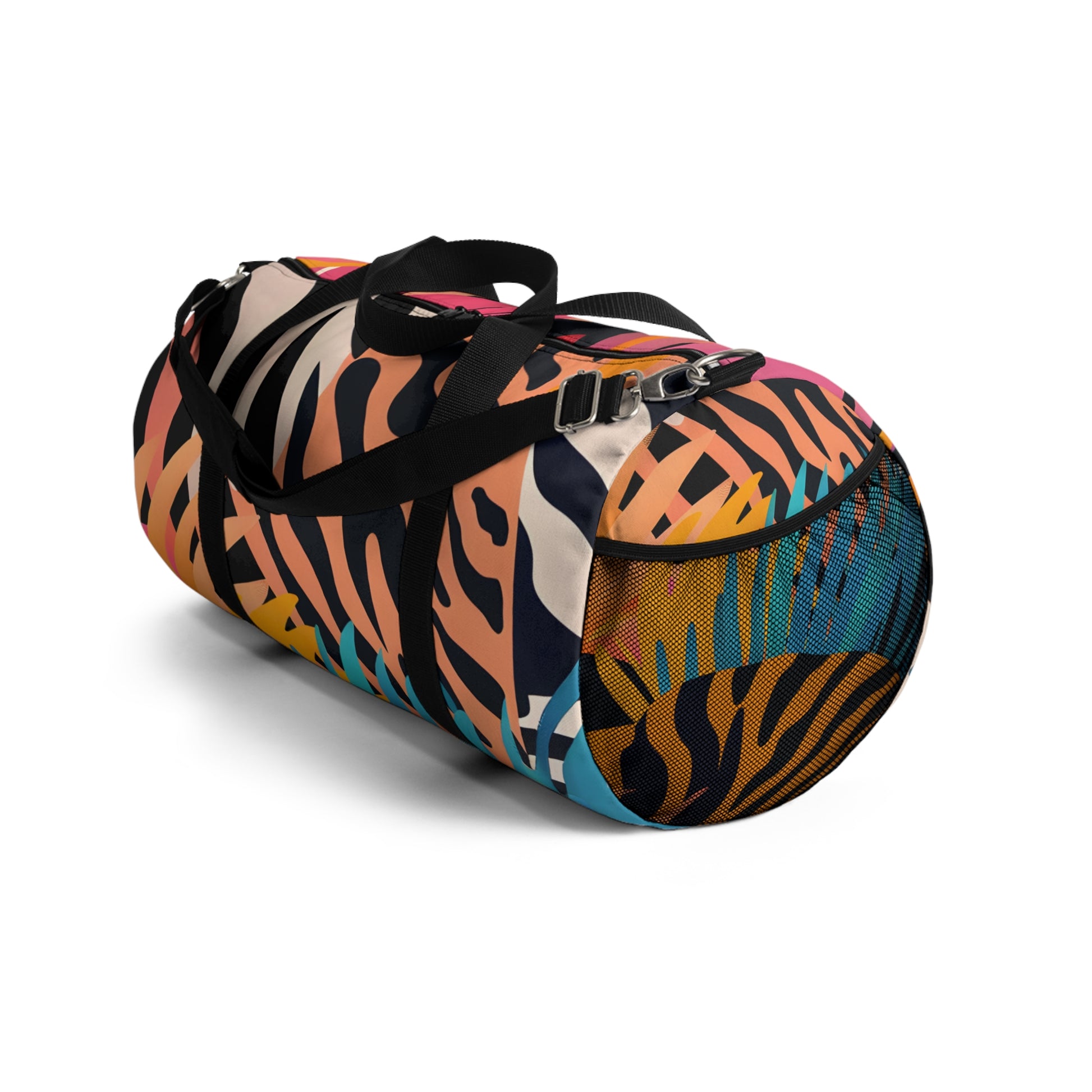 Palm Leaves x Tiger Stripes Orange and Blue Duffel Bag, Artsulli - Art is Long, Life is Short, Bags, , , , , , , 
