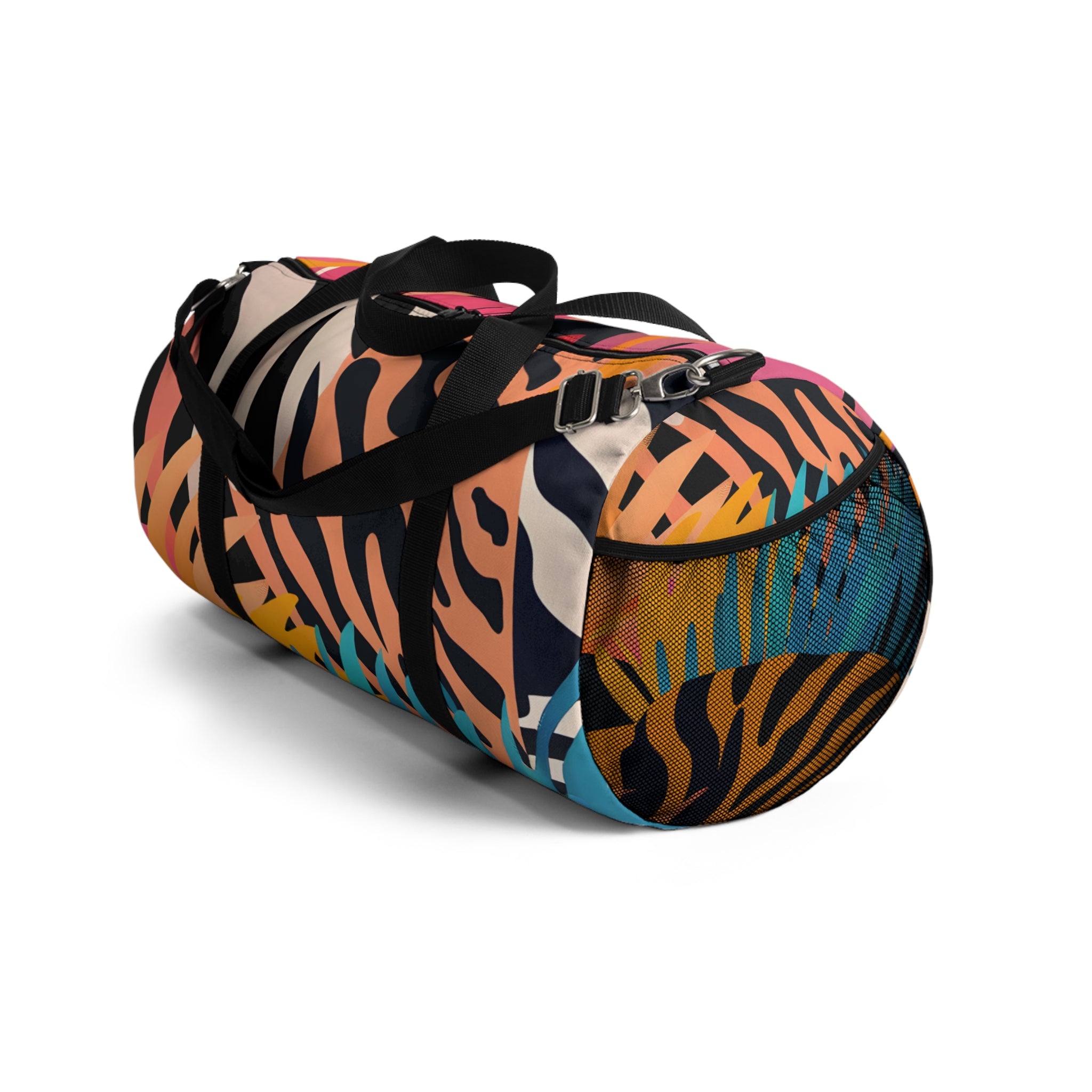 Palm Leaves x Tiger Stripes Orange and Blue Duffel Bag, Artsulli - Art is Long, Life is Short, Bags, , , , , , , 