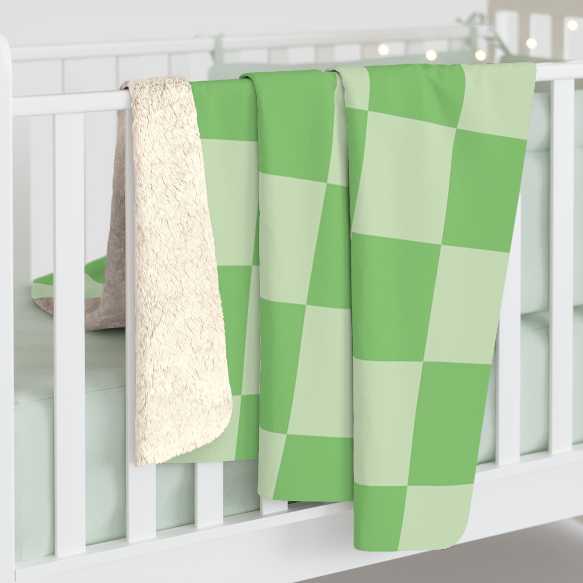 Checkerboard Green Sherpa Fleece Blanket, Artsulli - Art is Long, Life is Short, Home Decor, , , , , , , 
