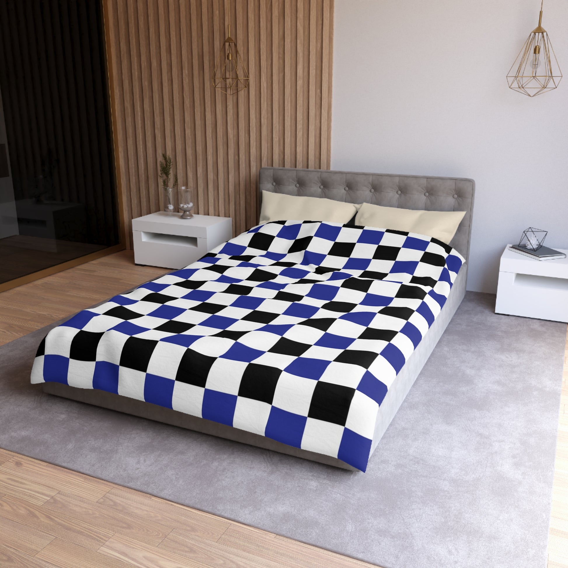Checkerboard Blue White and Black Microfiber Duvet Cover, Artsulli - Art is Long, Life is Short, Home Decor, , , , , , , 