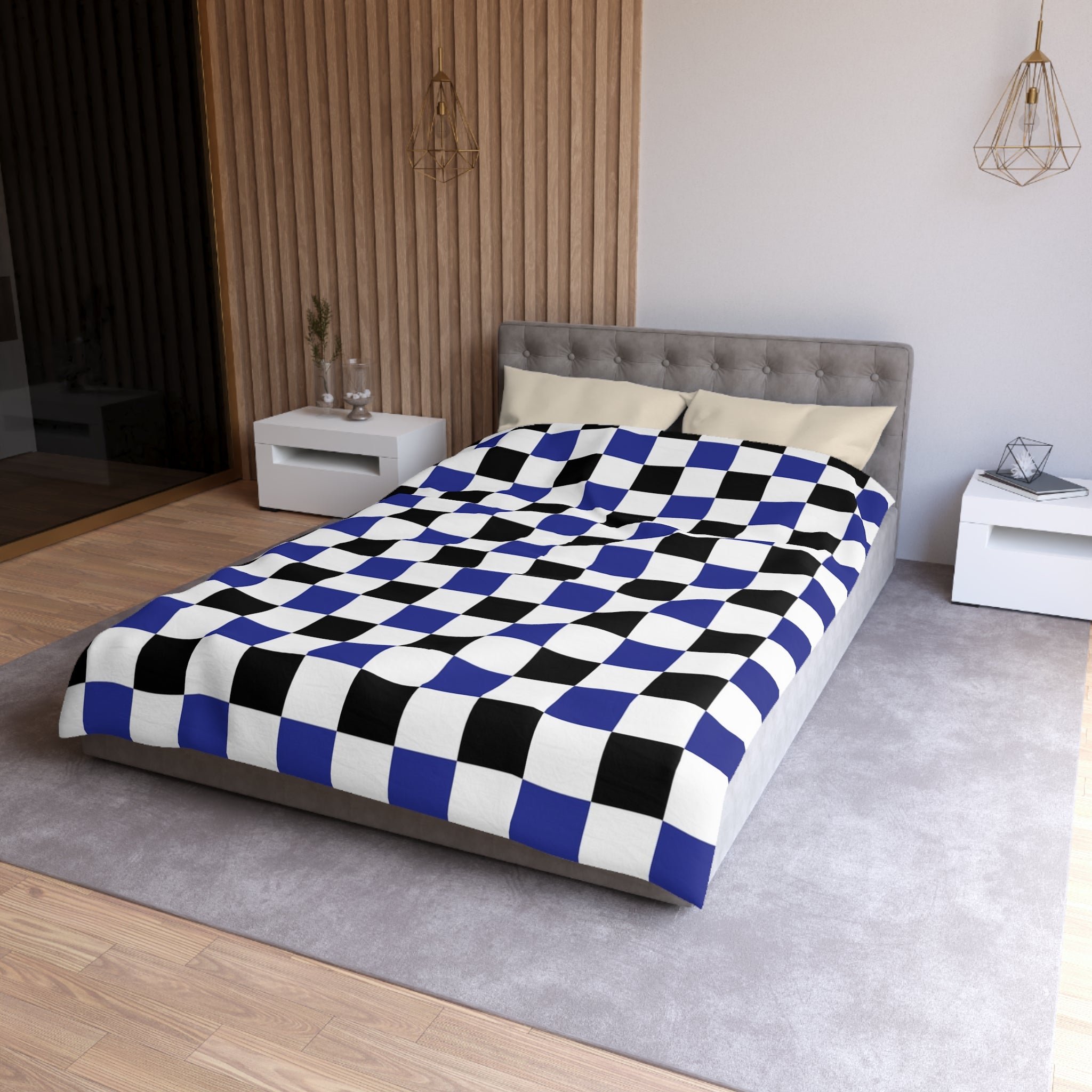 Checkerboard Blue White and Black Microfiber Duvet Cover, Artsulli - Art is Long, Life is Short, Home Decor, , , , , , , 