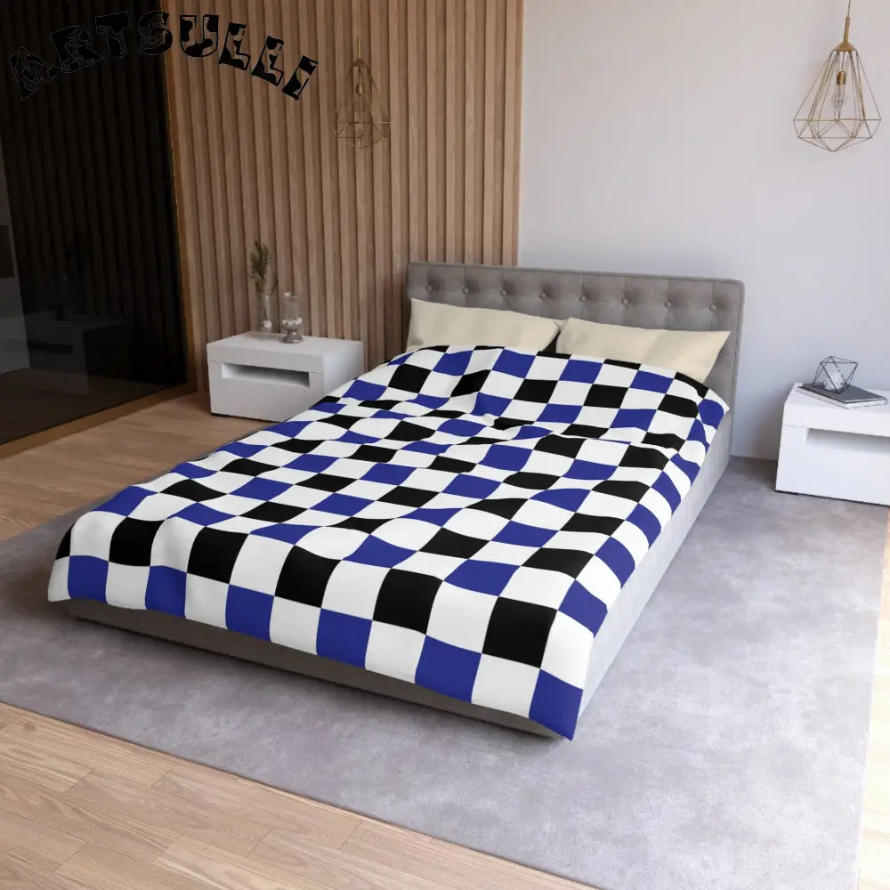 JAKKOUTTHEBXX Checkerboard Blue White and Black Microfiber Duvet