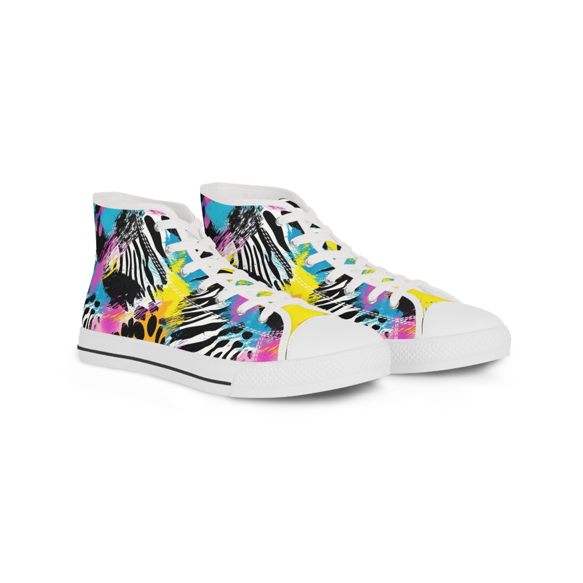 Zebra Stripes x Leopard Print x Paint Splatter Multi-Color Men's High Top Sneakers, Artsulli - Art is Long, Life is Short, Shoes, Size, US 5, Color, White sole, , , 17836768379755