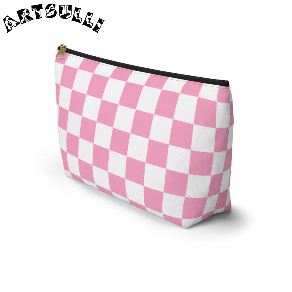 JAKKOUTTHEBXX Checkerboard Hot Pink and White Accessory Pouch w
