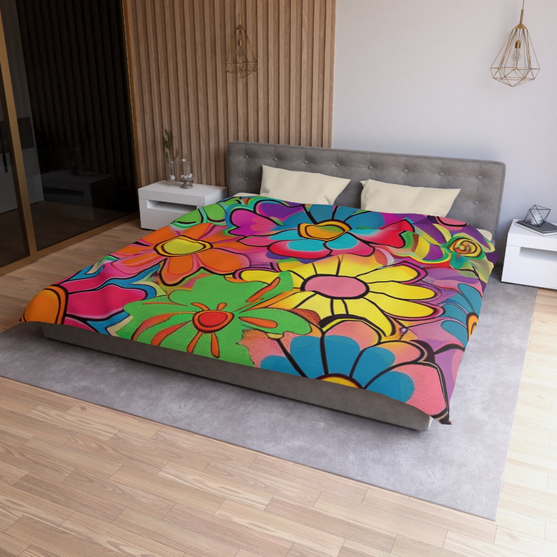 Chromatic Daisy Dream Microfiber Duvet Cover, Artsulli - Art is Long, Life is Short, Home Decor, , , , , , , 