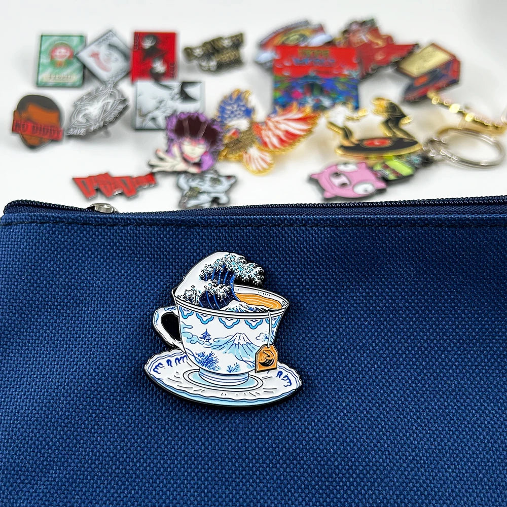 Great Wave Off Kanagawa Mount Fuji Tea Enamel Pin Storm In A Teacup Badge Art Jewelry Fans Lover Gift Collect