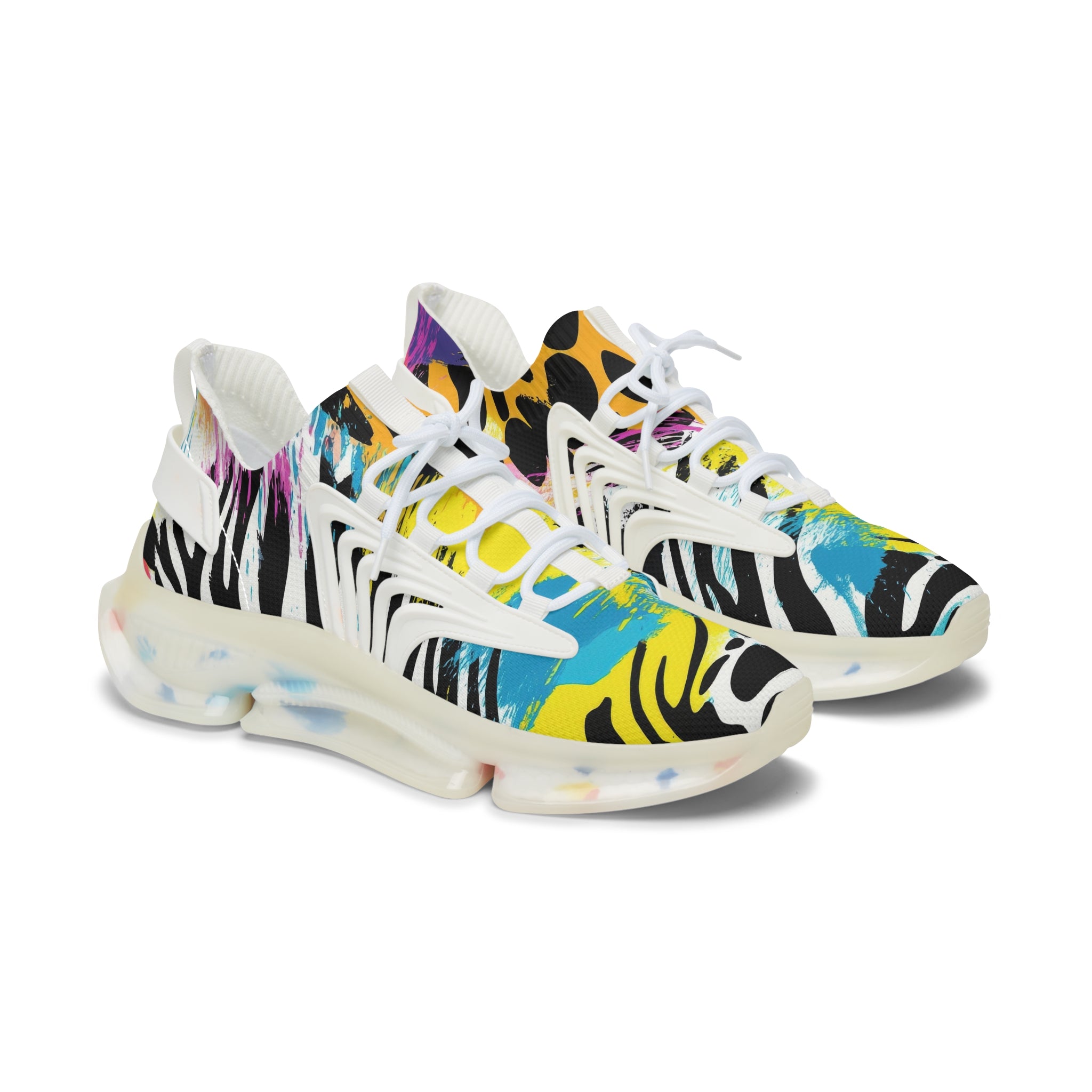 Zebra Stripes x Leopard Print x Paint Splatter Multi-Color Women's Mesh Sneakers, Artsulli - Art is Long, Life is Short, Shoes, Color, White sole, Size, US 5.5, , , 17996966328923