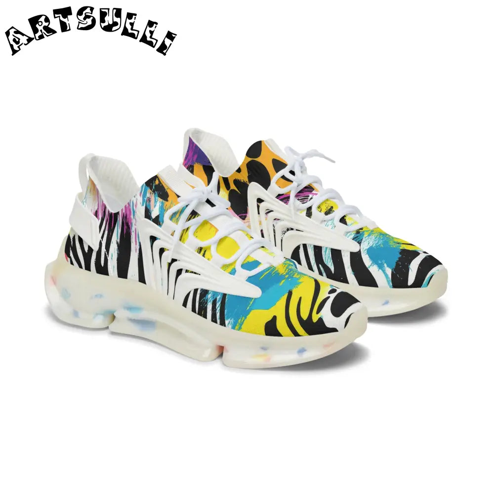 Zebra Stripes x Leopard Print x Paint Splatter Multi-Color Women's Mesh Sneakers, Artsulli - Art is Long, Life is Short, Shoes, Color, White sole, Size, US 5.5, , , 17996966328923