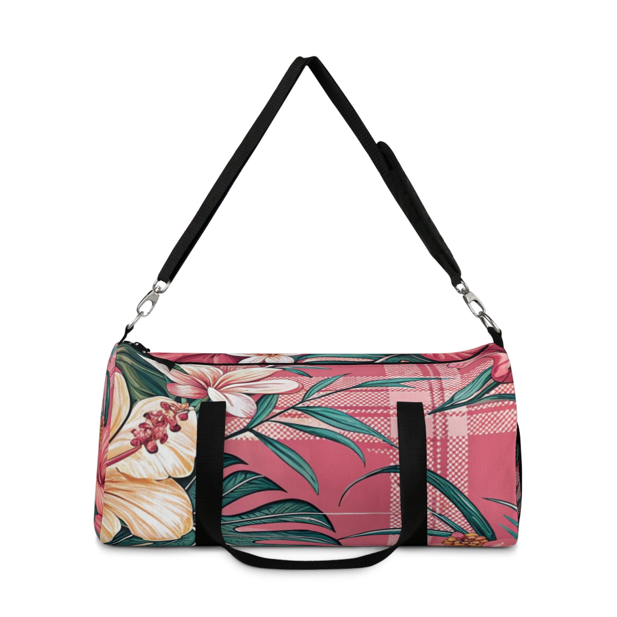 Plaid x Floral Burgundy and Green Duffel Bag, Artsulli - Art is Long, Life is Short, Bags, , , , , , , 