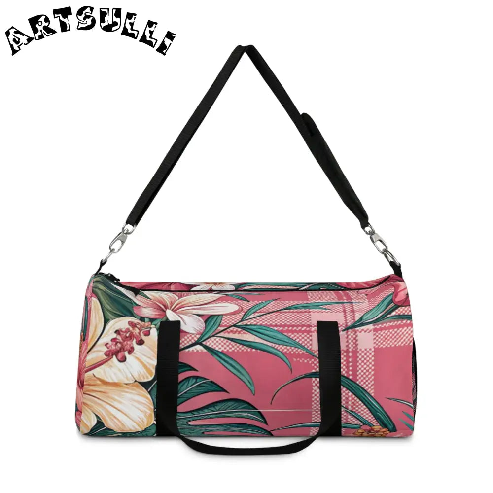 JAKKOUTTHEBXX Plaid x Floral Burgundy and Green Duffel Bag