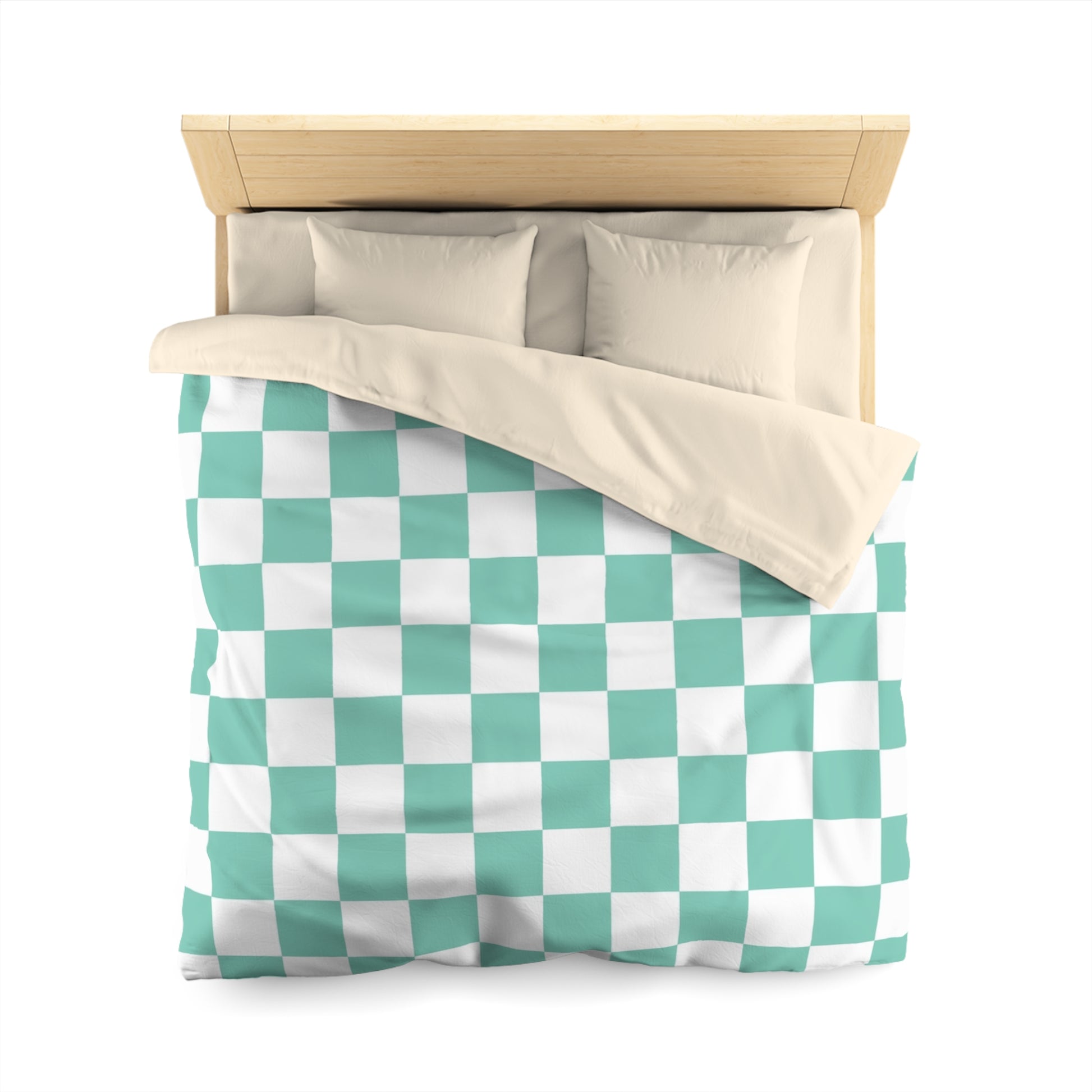 Checkerboard Light Green Microfiber Duvet Cover, Artsulli - Art is Long, Life is Short, Home Decor, , , , , , , 