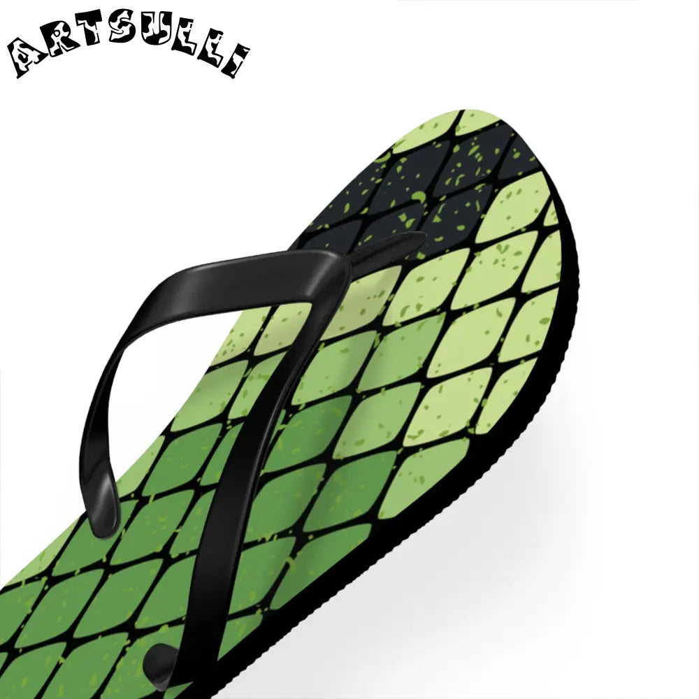 JAKKOUTTHEBXX Snake Skin Green and Black Flip Flops JAKKOUTTHEBXX