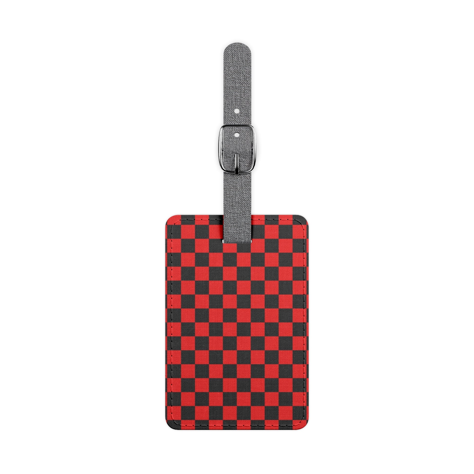 Checkerboard Red and Black Saffiano Polyester Luggage Tag, Rectangle, Artsulli - Art is Long, Life is Short, Accessories, Size, One size, Shape, Rectangle, , , 27872550734736681789
