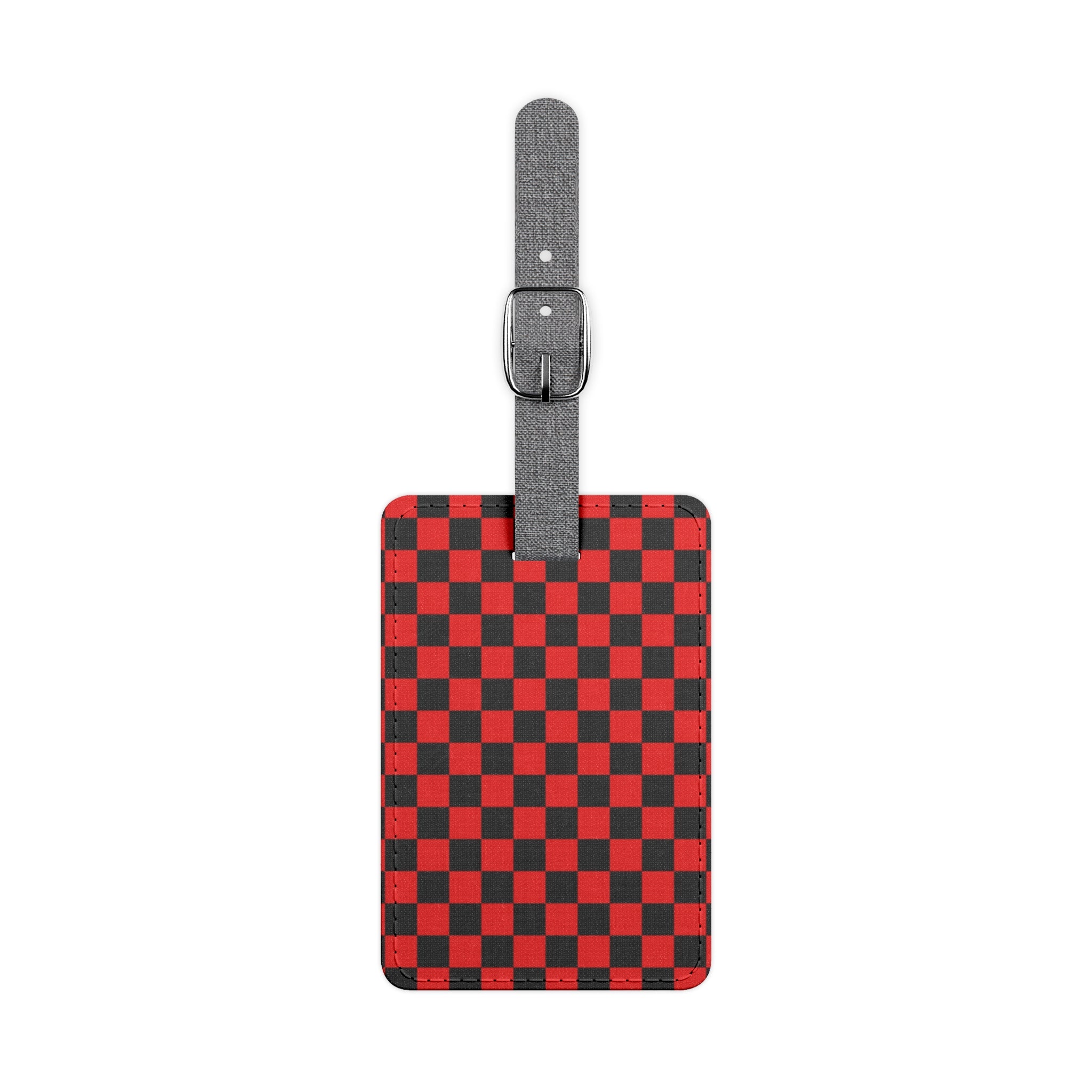 Checkerboard Red and Black Saffiano Polyester Luggage Tag, Rectangle, Artsulli - Art is Long, Life is Short, Accessories, Size, One size, Shape, Rectangle, , , 27872550734736681789