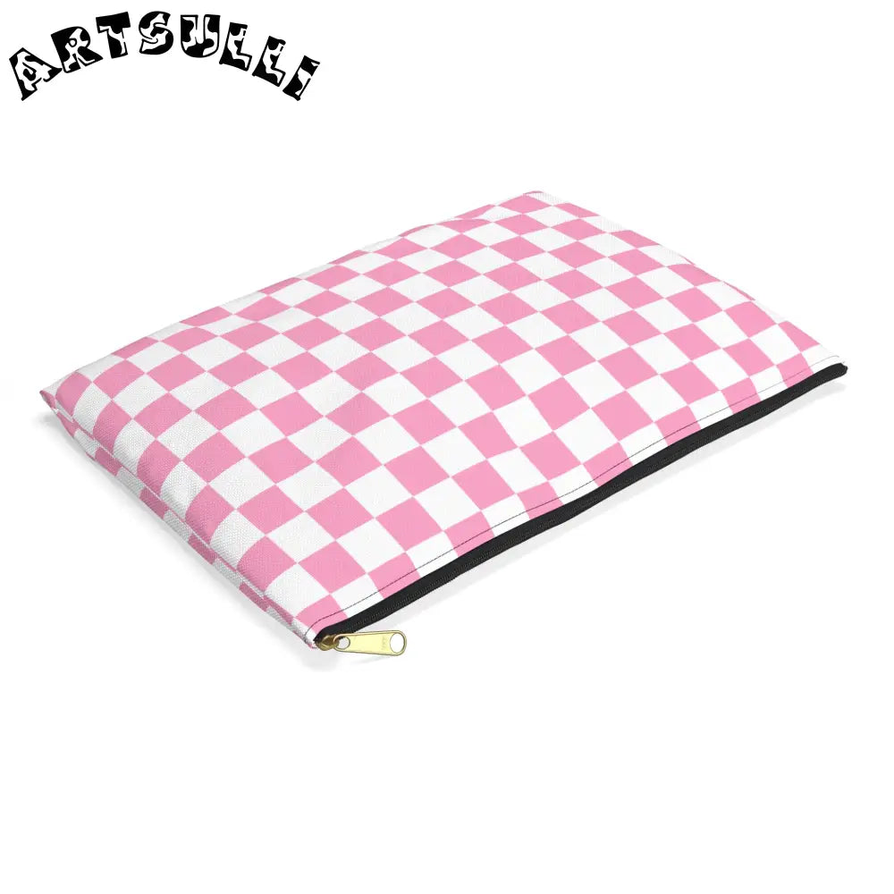JAKKOUTTHEBXX Checkerboard II Hot Pink and White Accessory Pouch