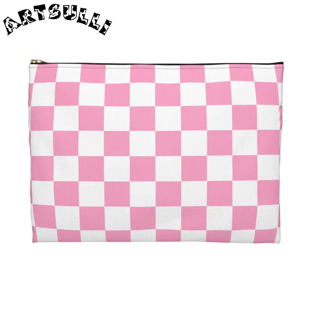 JAKKOUTTHEBXX Checkerboard Hot Pink and White Accessory Pouch