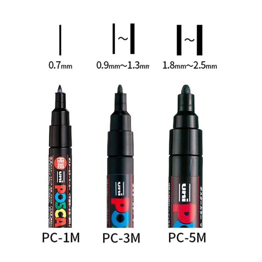 16pcs Japan UNI POSCA Markers Set Acrylic Graffiti Drawing Permanent Waterproof Children's Drawing PC-3M/1M/5M Art Supplies