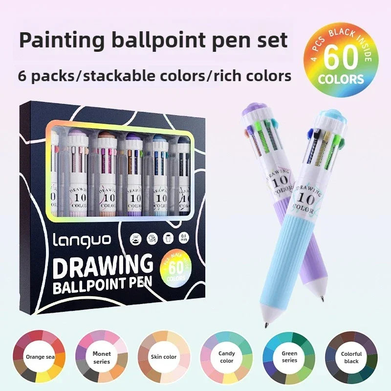 Buy The Best By Artsulli - Art is Long Life Short - Languo 120/10 Color Ballpoint Pen Cartoon 0.8mm Soft Grip Press Multicolor Writing