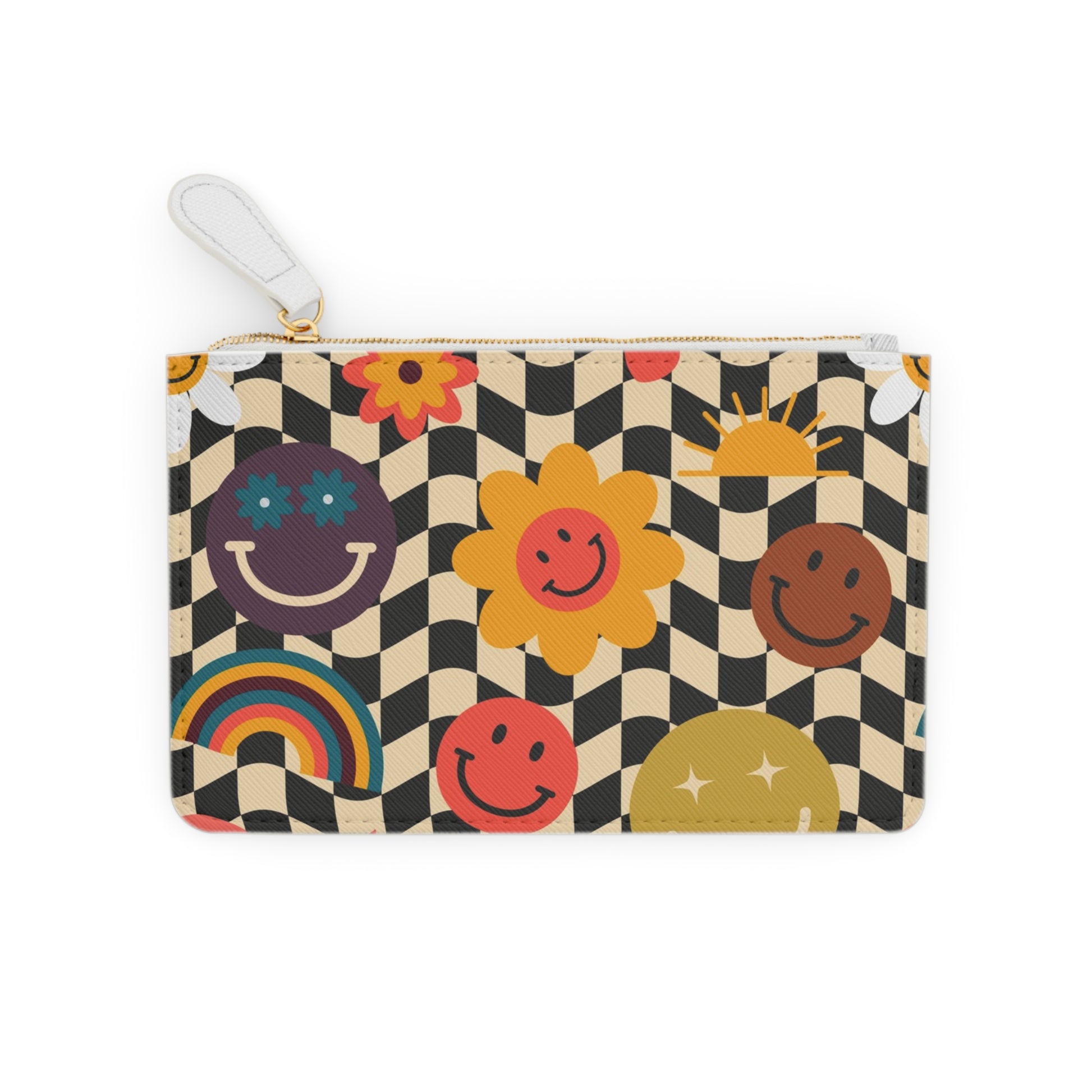 Trippy x Wavy Checkerboard x Smiley Face x Rainbow x Flowers Multi-Color Mini Clutch Bag, Artsulli - Art is Long, Life is Short, Bags, , , , , , , 