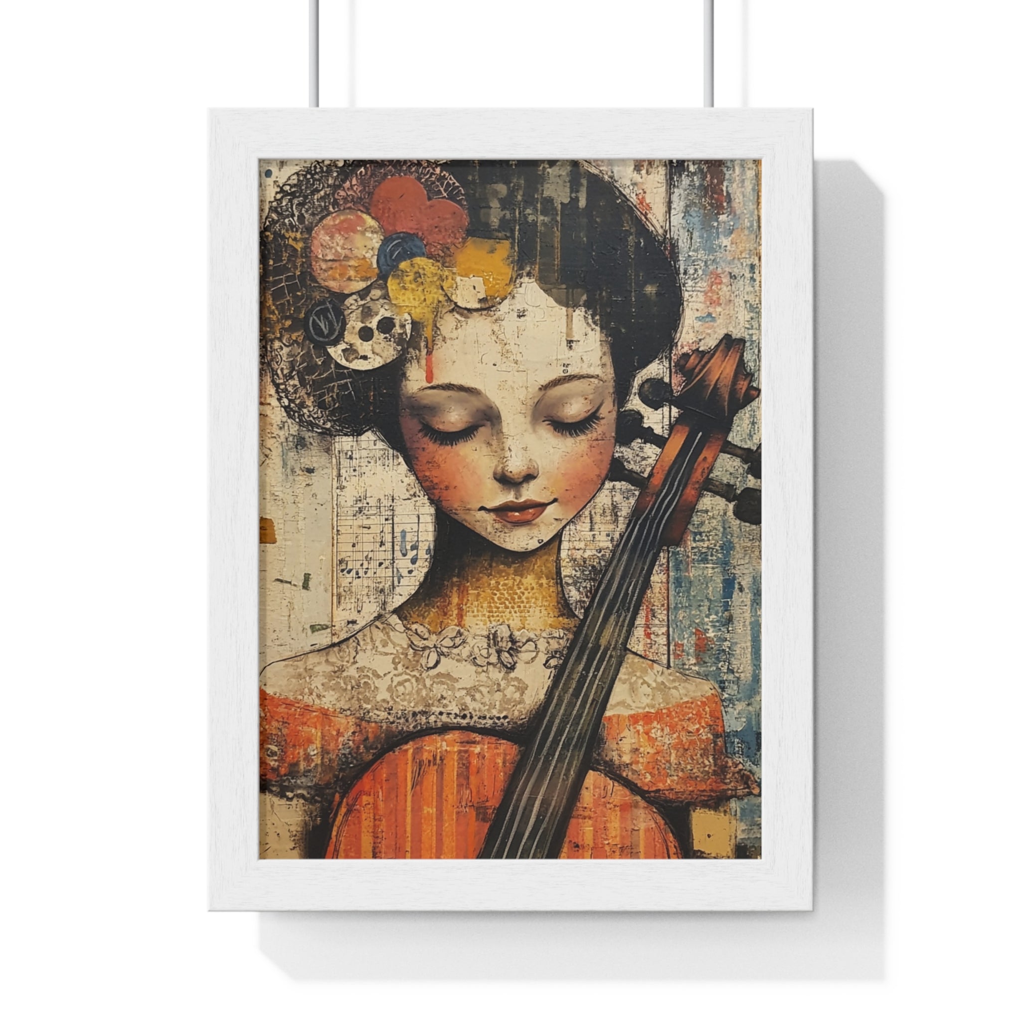 Girl With A Violin Vertical Framed Poster, Artsulli - Art is Long, Life is Short, Poster, Size, 8" x 11", Color, White, , , 74943893576115668783