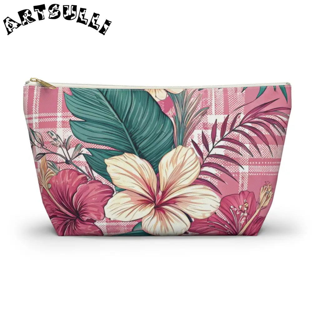 JAKKOUTTHEBXX Plaid x Floral Burgundy and Green Accessory Pouch w