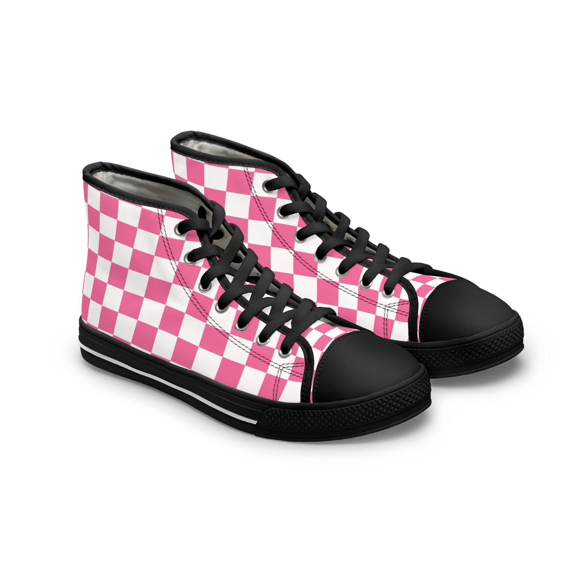 Yuyushiki Pink Check Women's High Top Sneakers