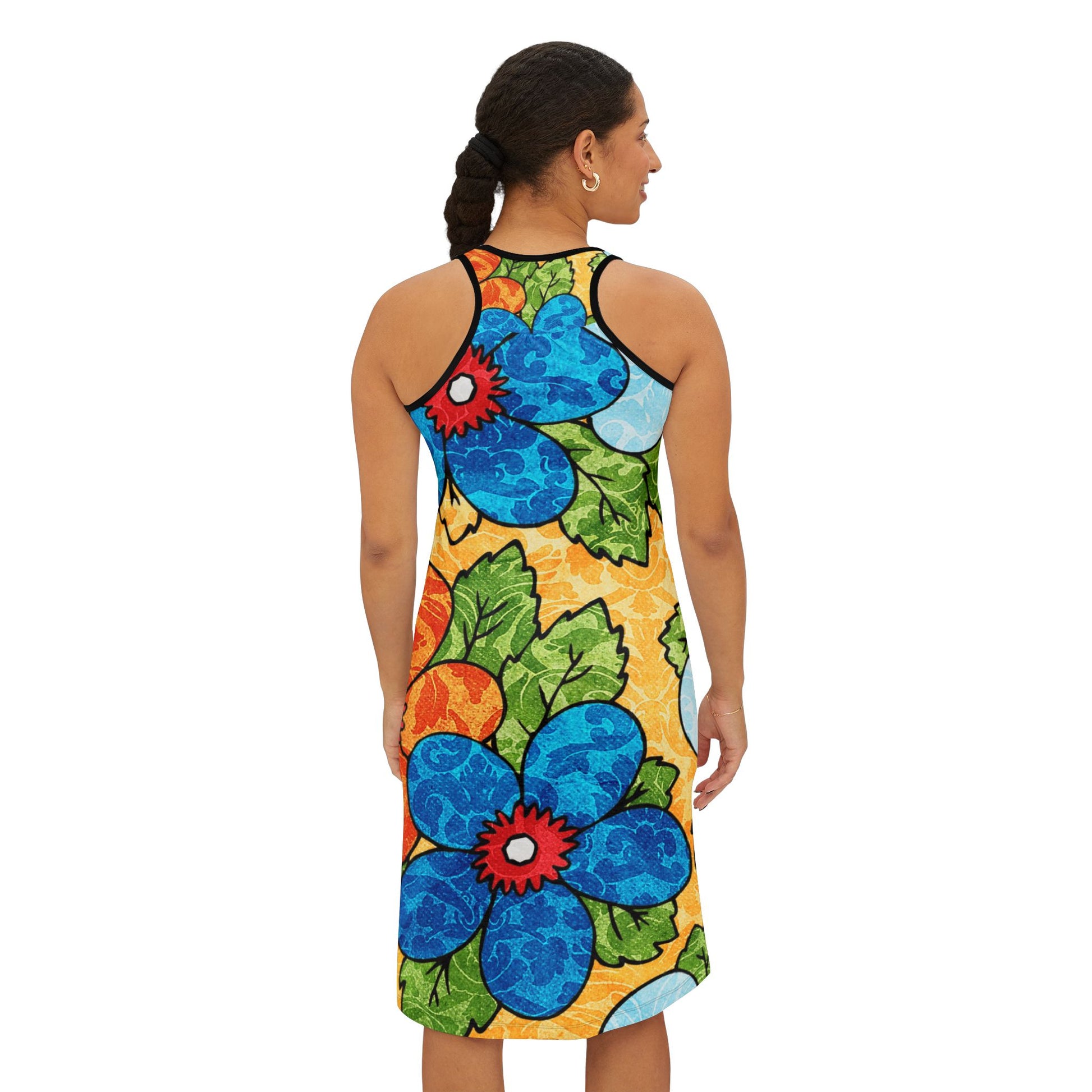 Groovy Yellow Floral Kl Women's Racerback Dress (AOP), Artsulli - Art is Long, Life is Short, Tank Top, , , , , , , 