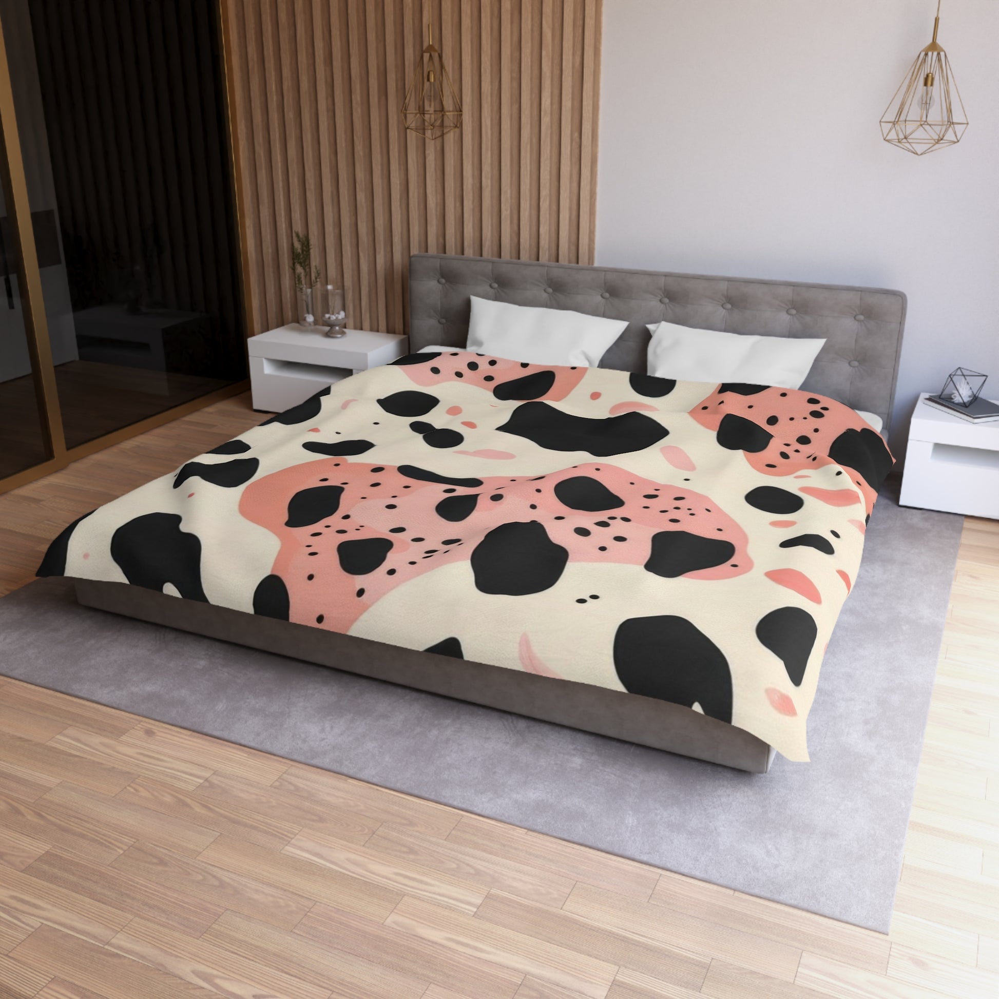 Organic Cow Print Cream and Pink Microfiber Duvet Cover, Artsulli - Art is Long, Life is Short, Home Decor, , , , , , , 