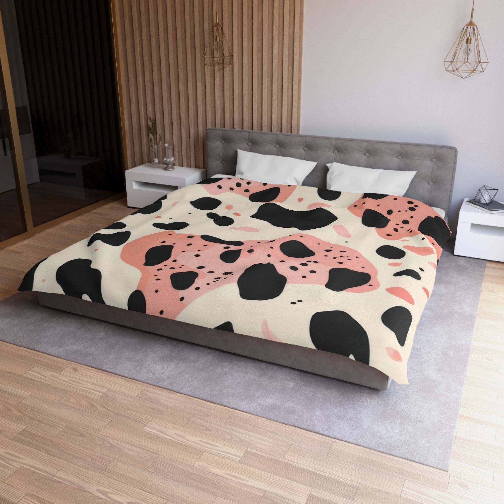 Organic Cow Print Cream and Pink Microfiber Duvet Cover, Artsulli - Art is Long, Life is Short, Home Decor, , , , , , , 