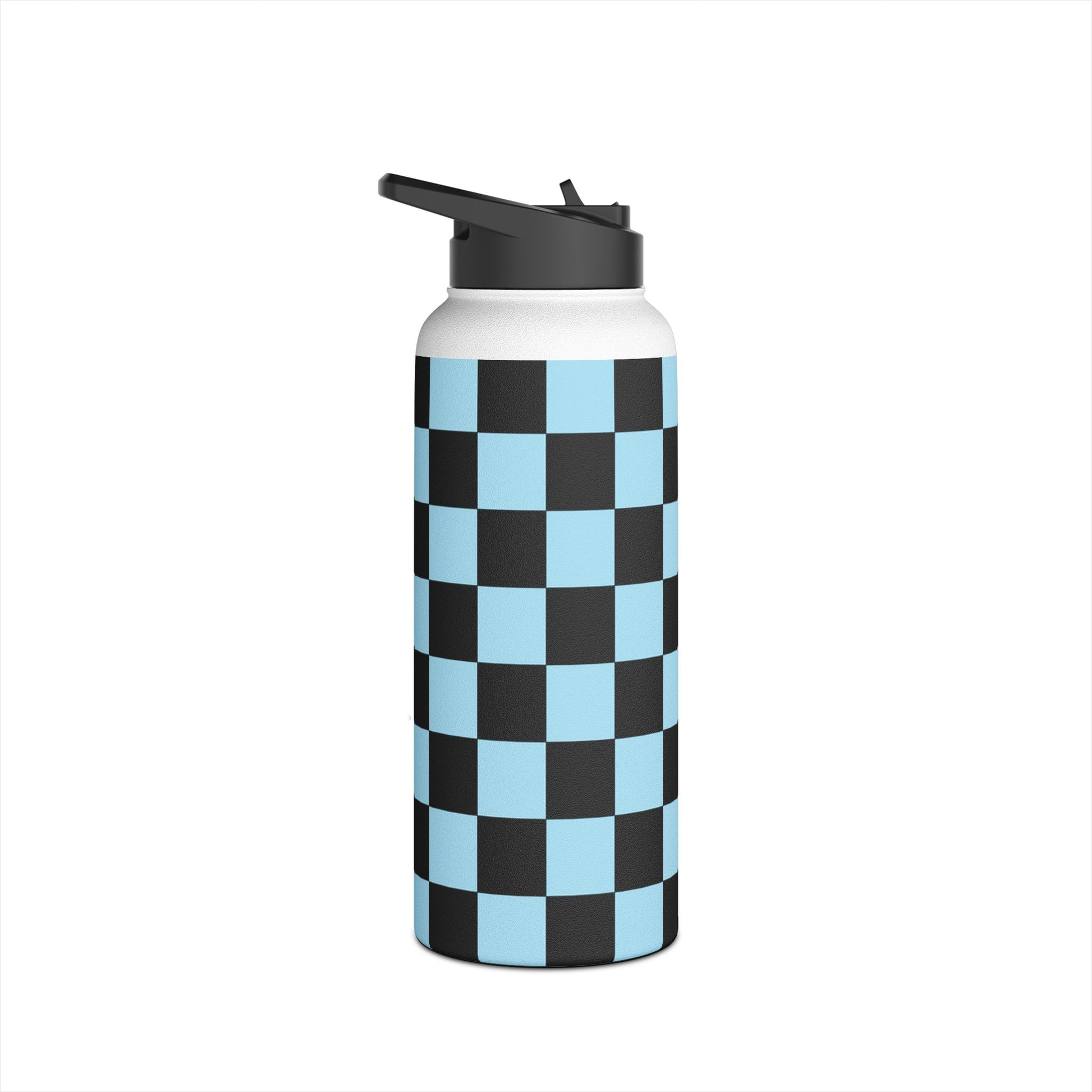 Checkerboard Black and Blue Stainless Steel Water Bottle, Standard Lid, Artsulli - Art is Long, Life is Short, Mug, , , , , , , 