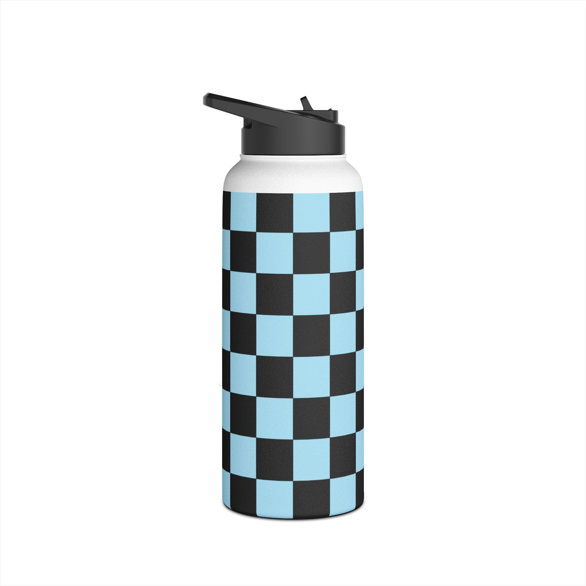 Checkerboard Black and Blue Stainless Steel Water Bottle, Standard Lid, Artsulli - Art is Long, Life is Short, Mug, , , , , , , 