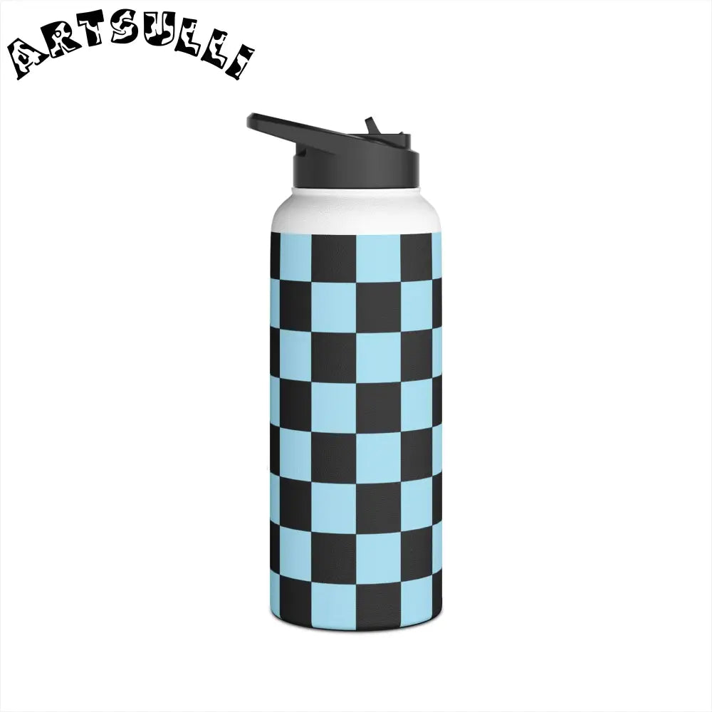JAKKOUTTHEBXX Checkerboard Black and Blue Stainless Steel Water