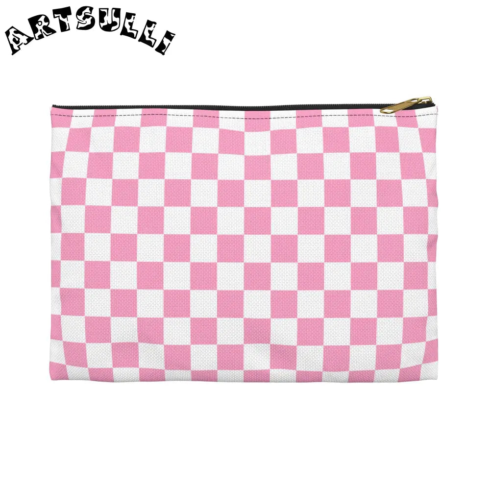 JAKKOUTTHEBXX Checkerboard II Hot Pink and White Accessory Pouch
