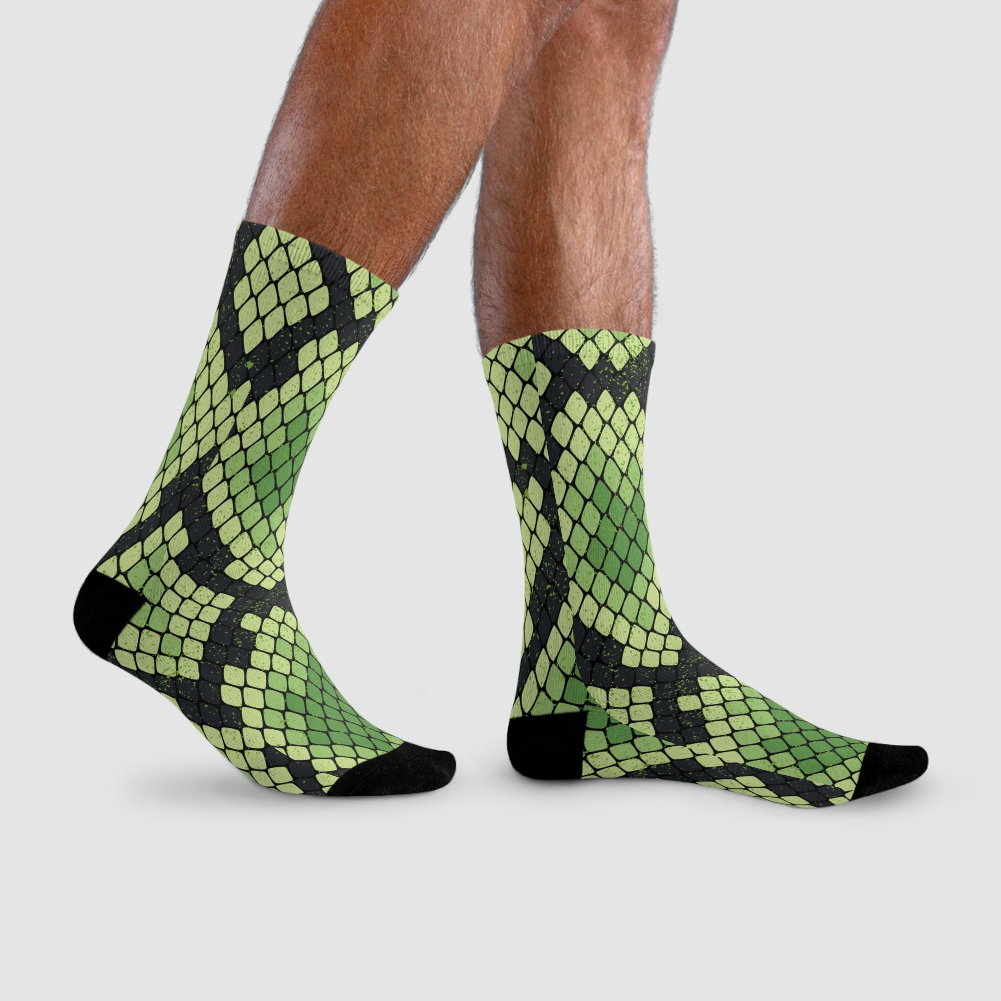 Snake Skin Green and Black Sublimation Crew Socks (EU), Artsulli - Art is Long, Life is Short, All Over Prints, , , , , , , 