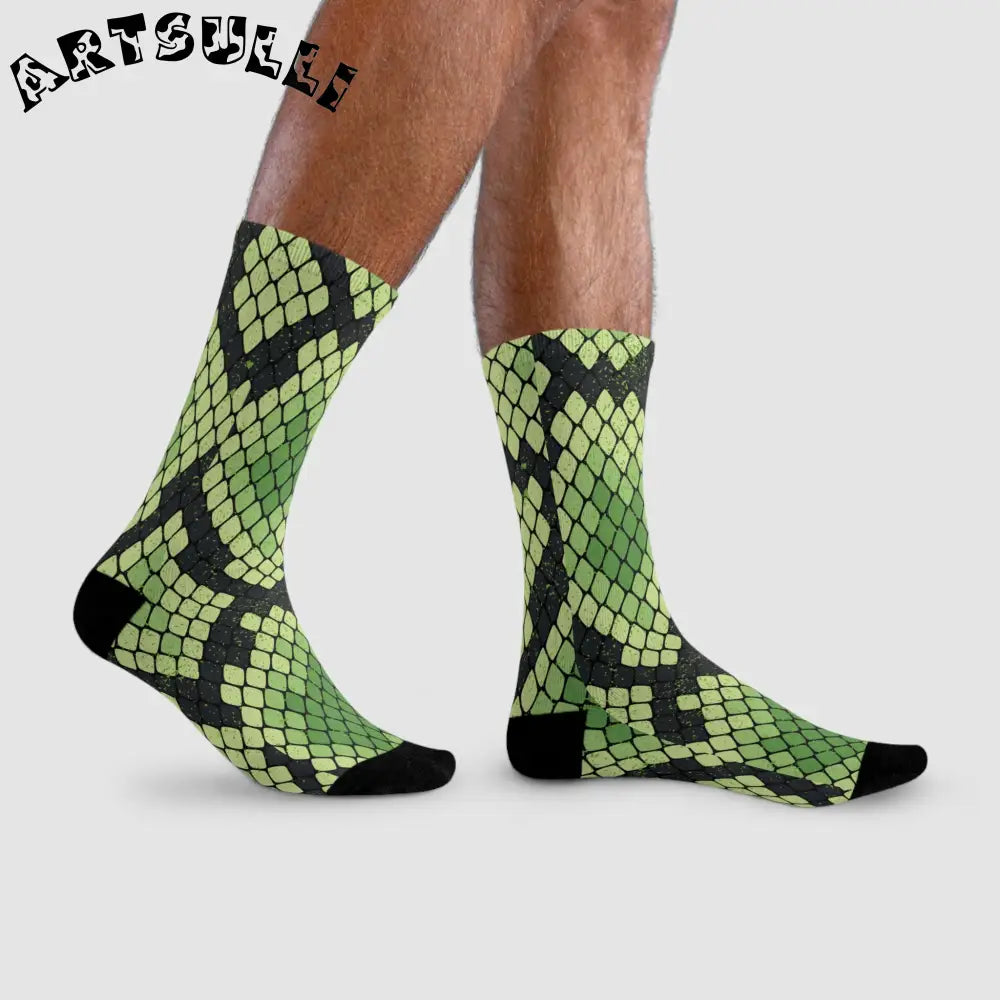 JAKKOUTTHEBXX Snake Skin Green and Black Sublimation Crew Socks (EU)