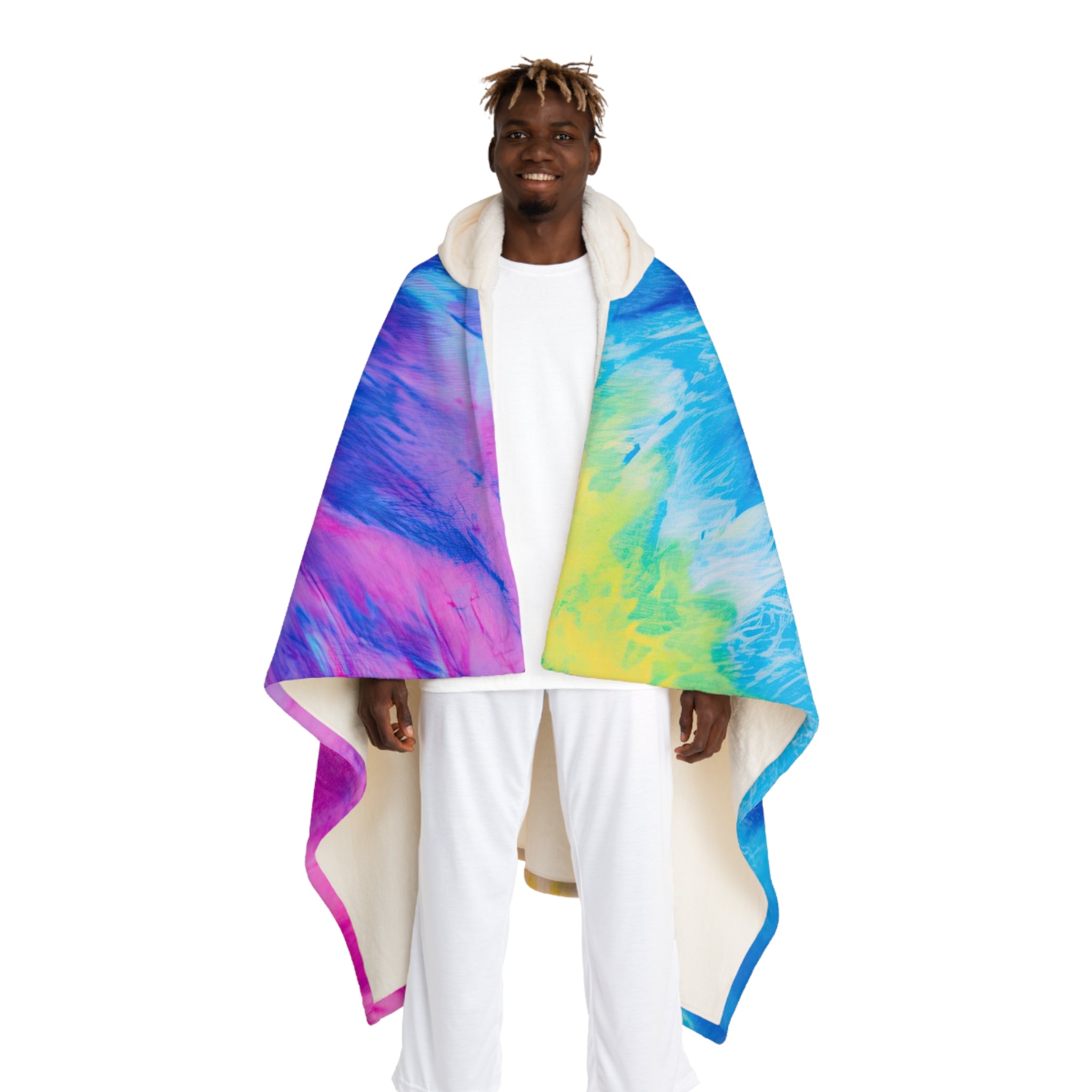 Psychedelic Tie Dye II Hooded Sherpa Fleece Blanket, Artsulli - Art is Long, Life is Short, All Over Prints, Size, One size, Color, Cream, , , 24999542803576966045