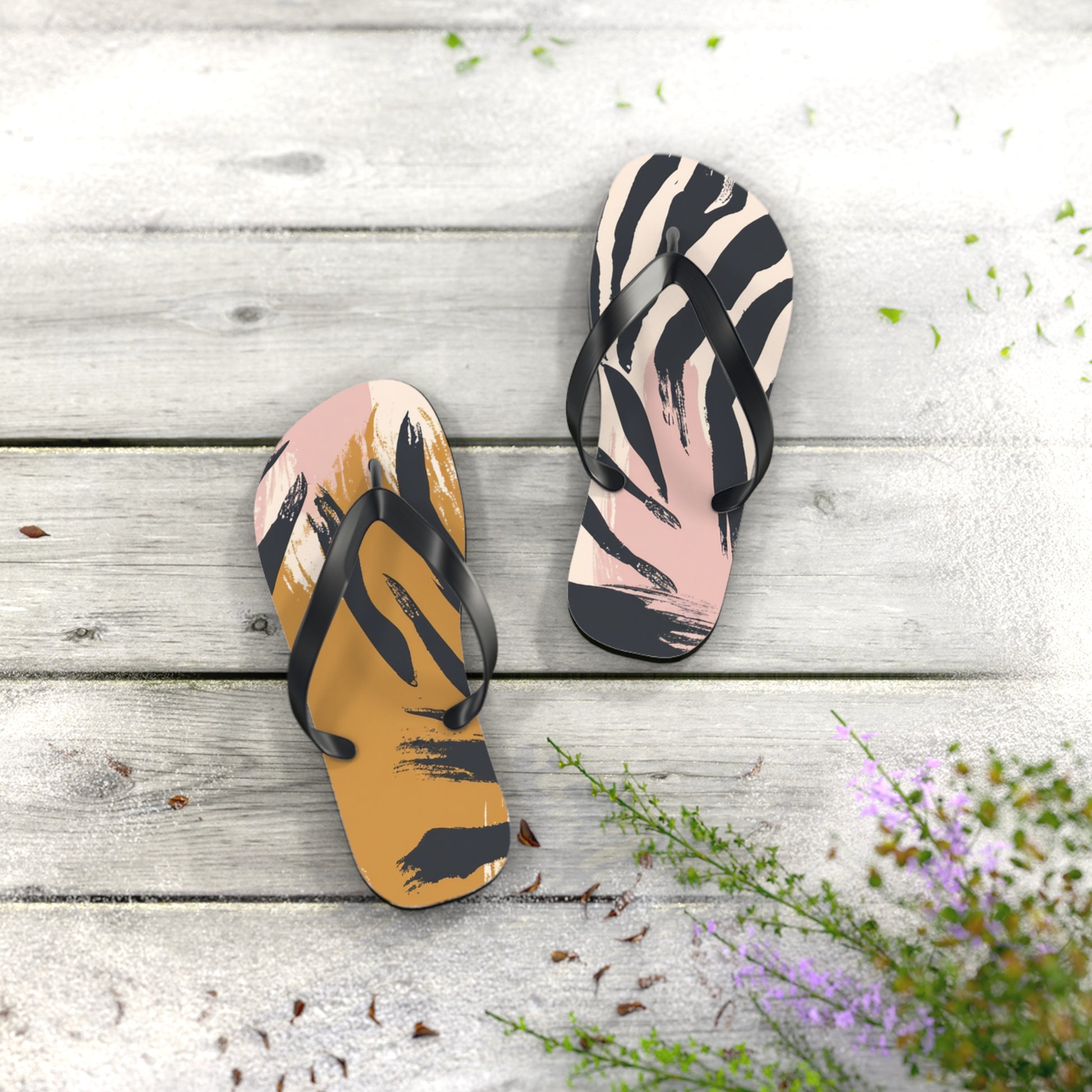 Zebra Brush Strokes Flip Flops, Artsulli - Art is Long, Life is Short, Shoes, , , , , , , 