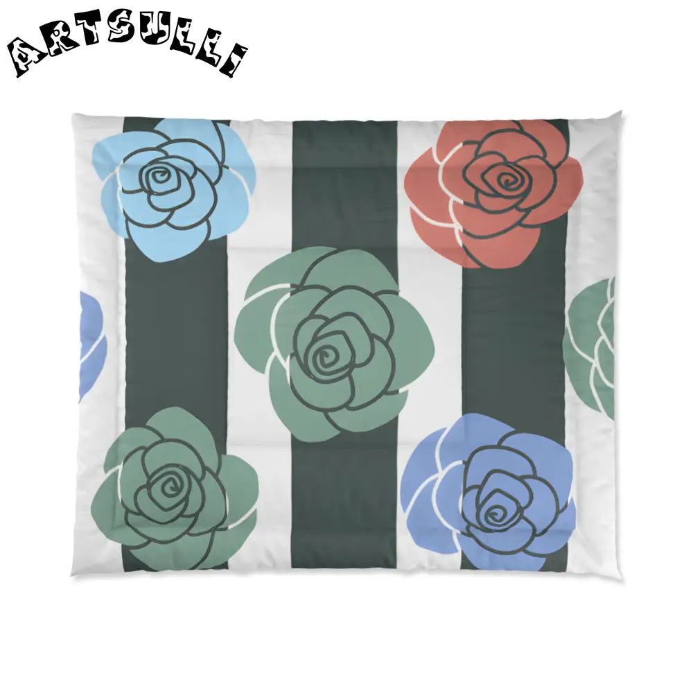 JAKKOUTTHEBXX Stripes x Roses Black and White Comforter