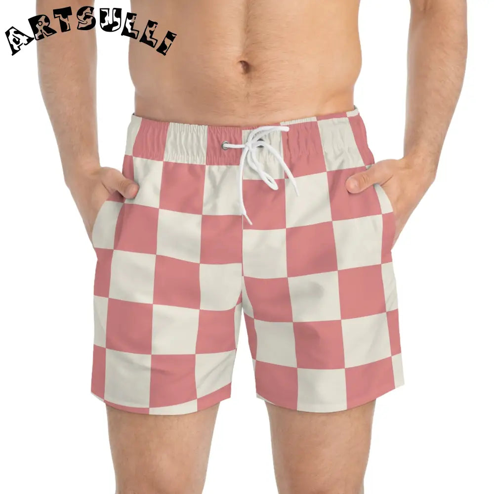 JAKKOUTTHEBXX Retro Checkered Grassland Sprites Swim Trunks (AOP)