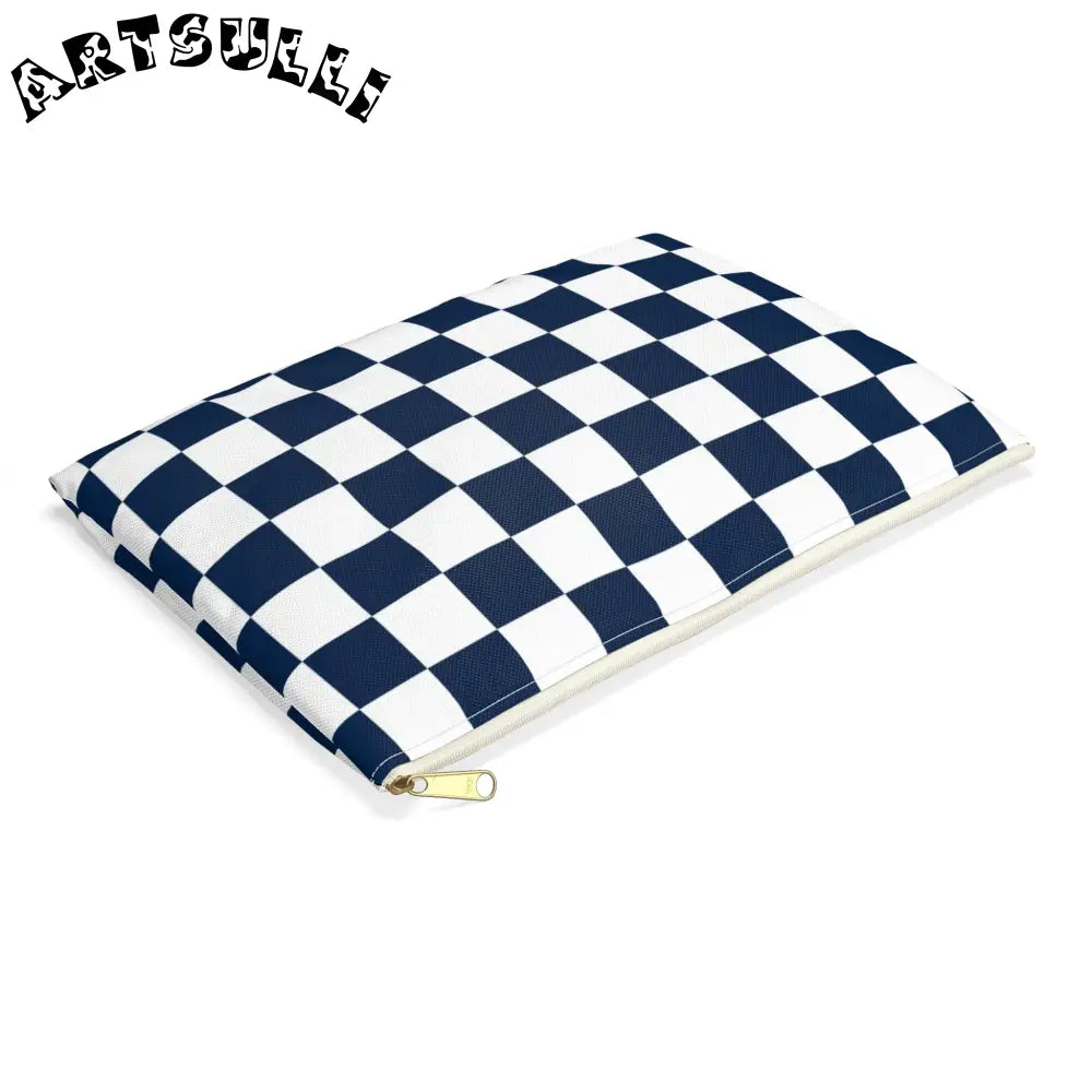 JAKKOUTTHEBXX Checkerboard White and Navy Blue Accessory Pouch