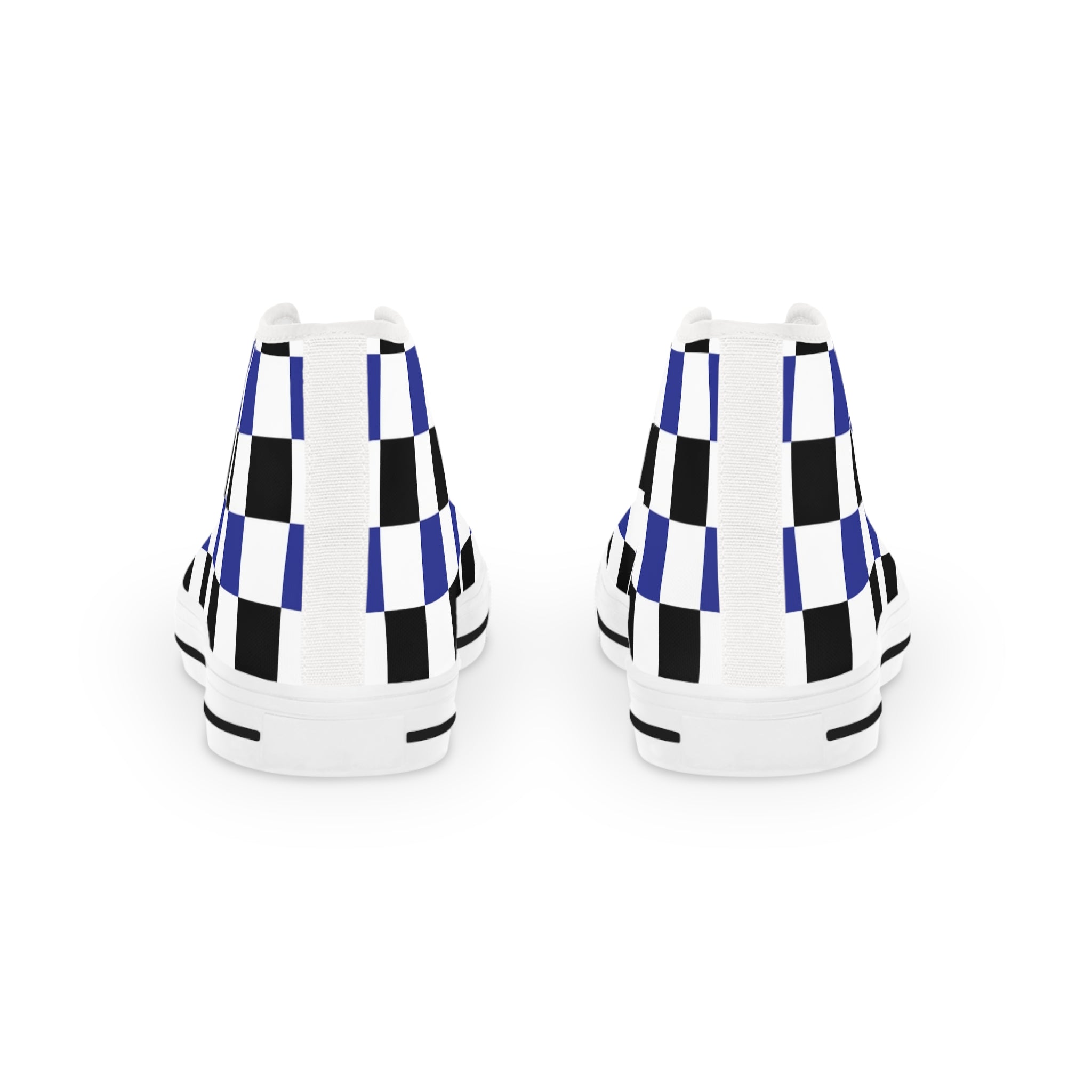 Checkerboard Blue White and Black Men's High Top Sneakers, Artsulli - Art is Long, Life is Short, Shoes, , , , , , , 